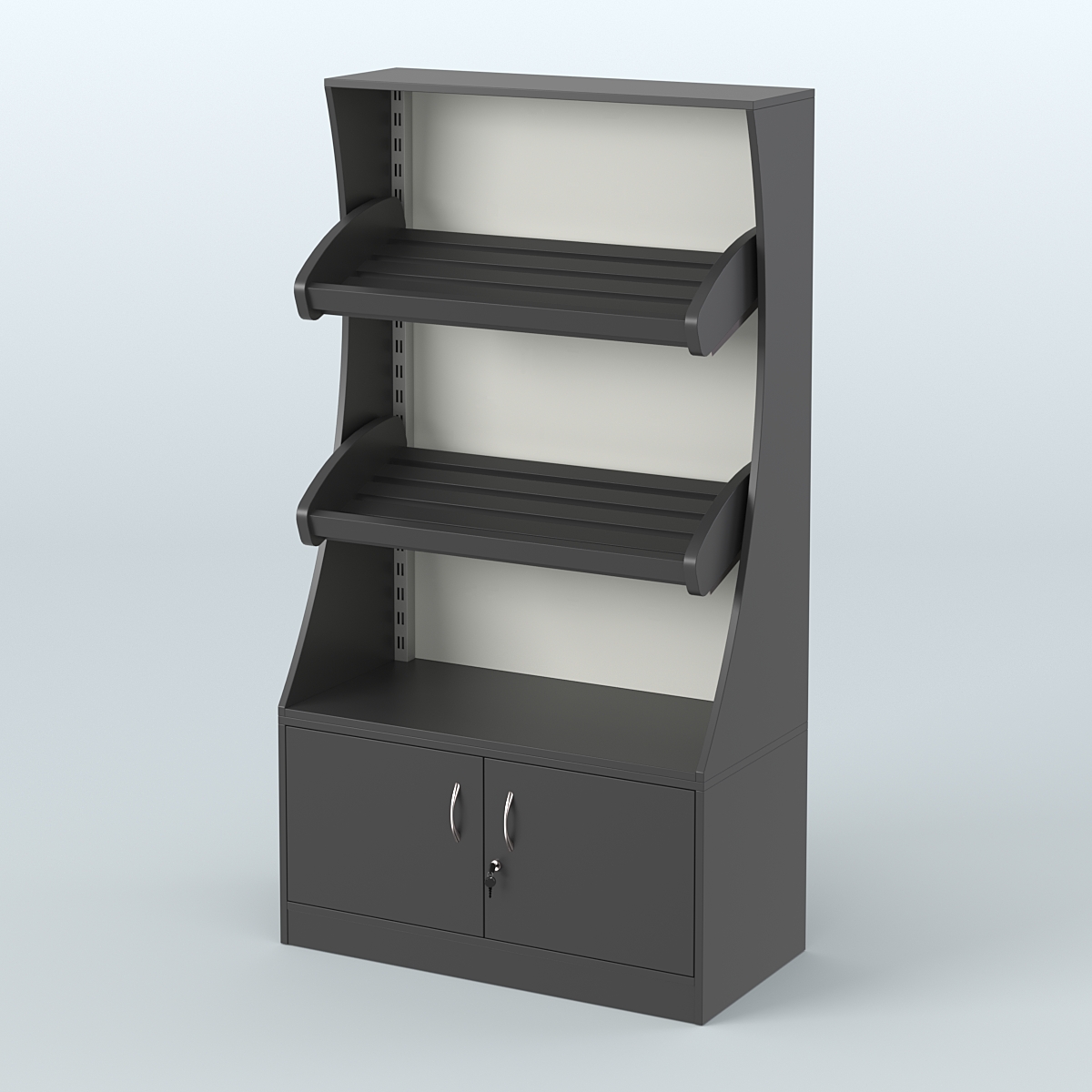 Стеллаж низкий пристенный с деревянными полками для хлебной лавки ХЛ-2 Черный и Белый