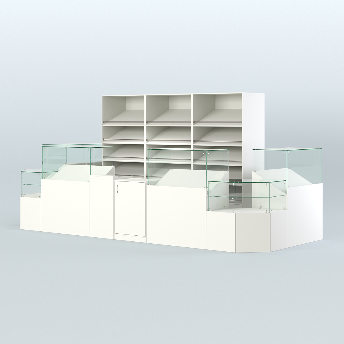 Пристенный павильон с прилавками и стеллажами для торговли хлебом и выпечкой №5 Белый