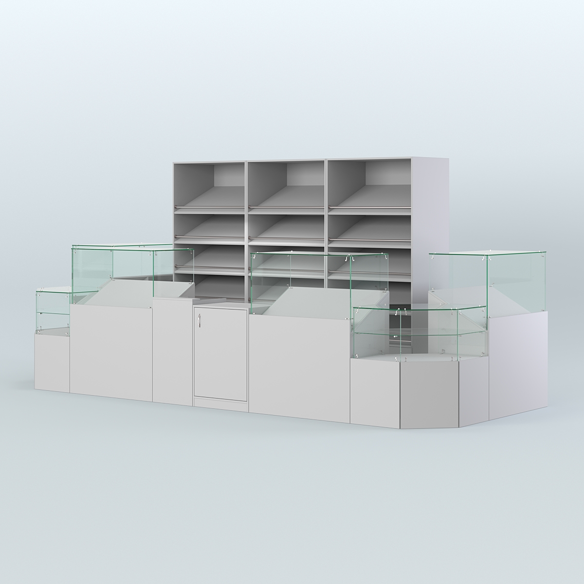 Пристенный павильон с прилавками и стеллажами для торговли хлебом и выпечкой №5 Серый