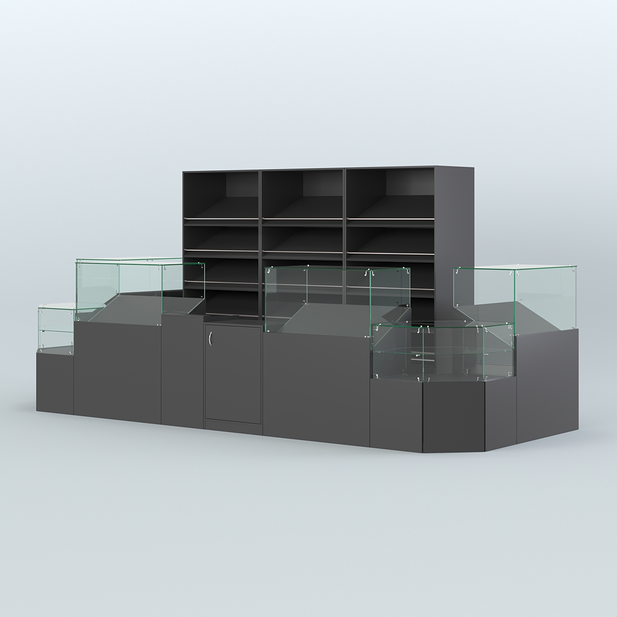 Пристенный павильон с прилавками и стеллажами для торговли хлебом и выпечкой №5 Черный