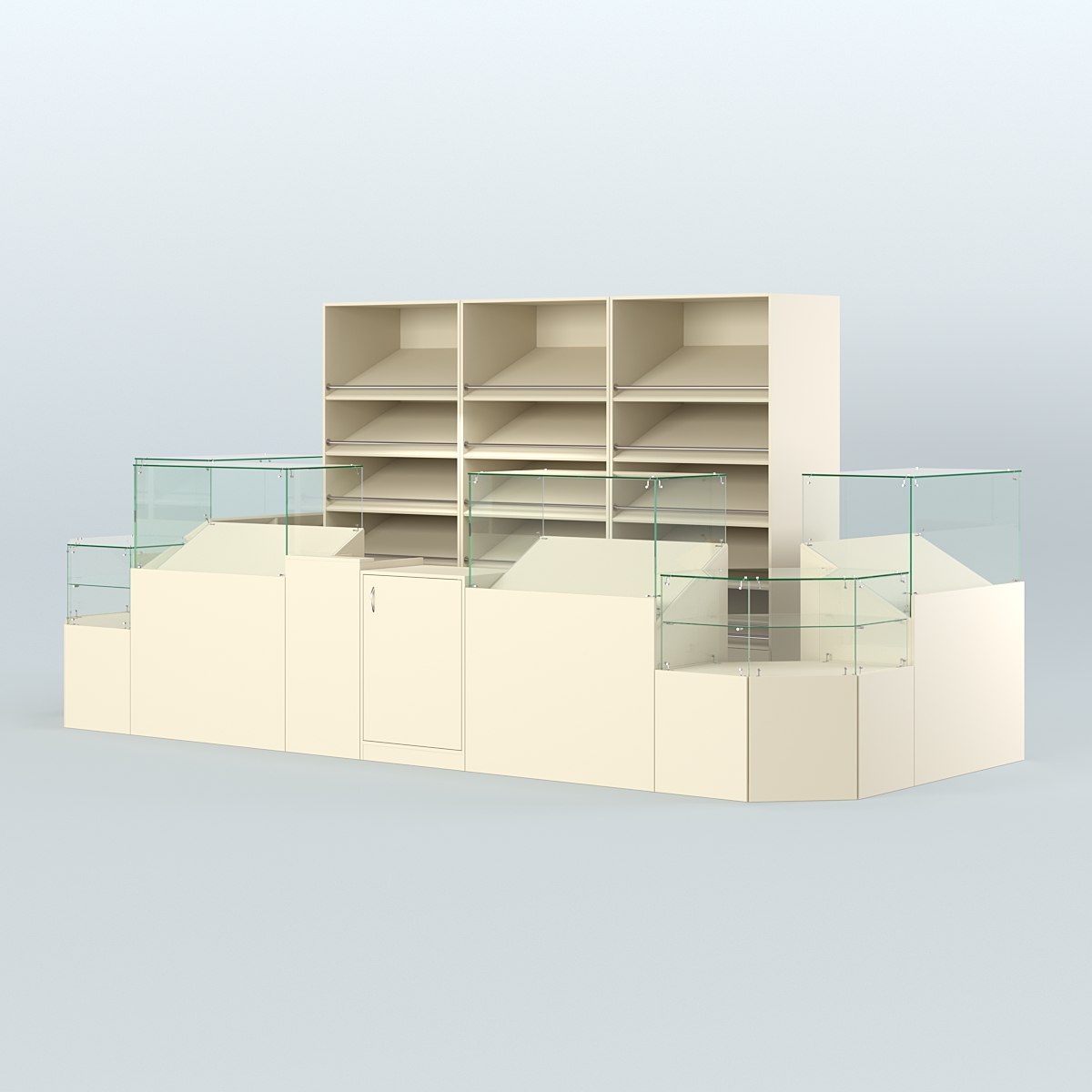 Пристенный павильон с прилавками и стеллажами для торговли хлебом и выпечкой №5 Крем Вайс