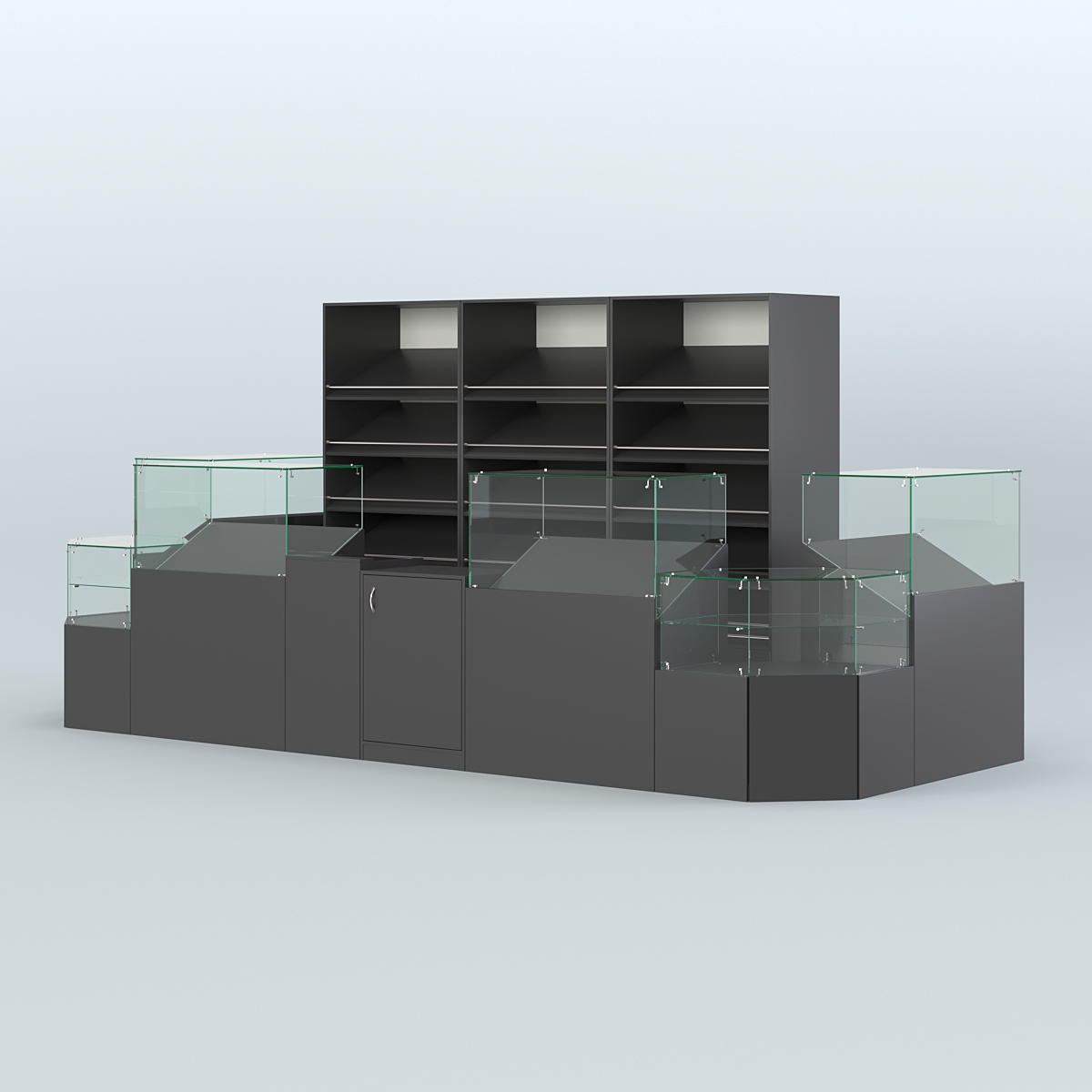 Пристенный павильон с прилавками и стеллажами для торговли хлебом и выпечкой №5 Черный и Белый