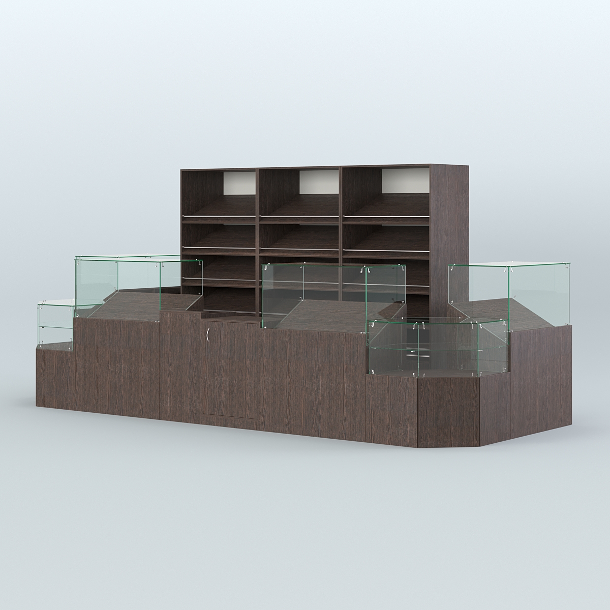 Пристенный павильон с прилавками и стеллажами для торговли хлебом и выпечкой №5 Дуб Венге + Белый