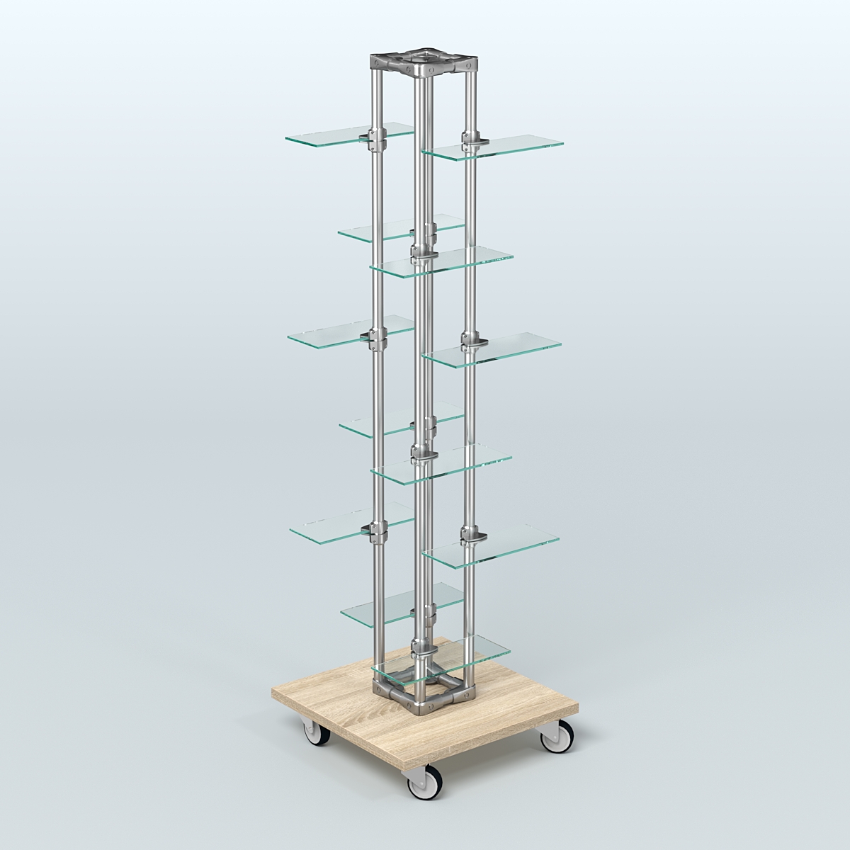Торговый стенд для обуви с прозрачными полками ЛЕСЕНКА №1-2 Дуб сонома
