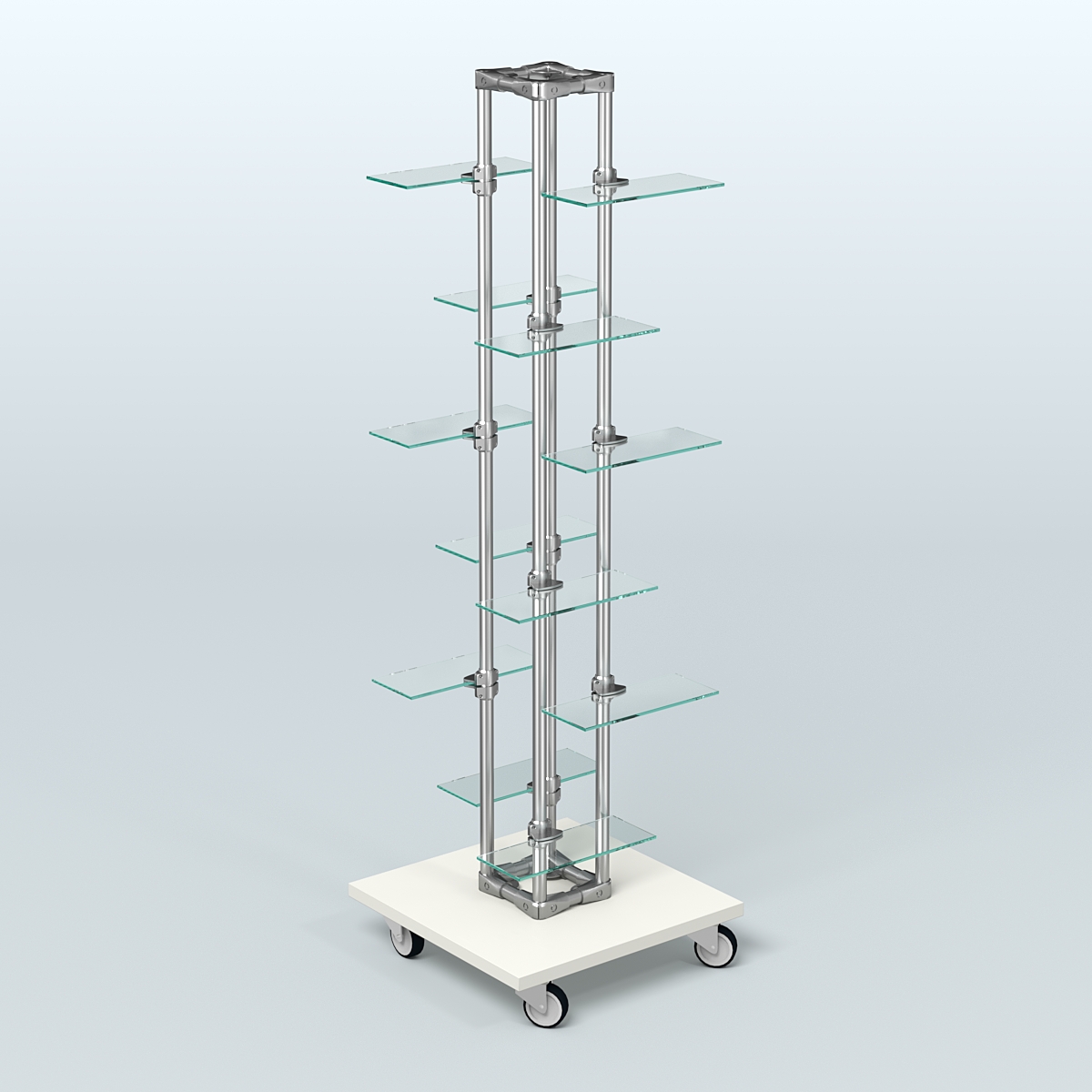 Торговый стенд для обуви с прозрачными полками ЛЕСЕНКА №1-2 Белый