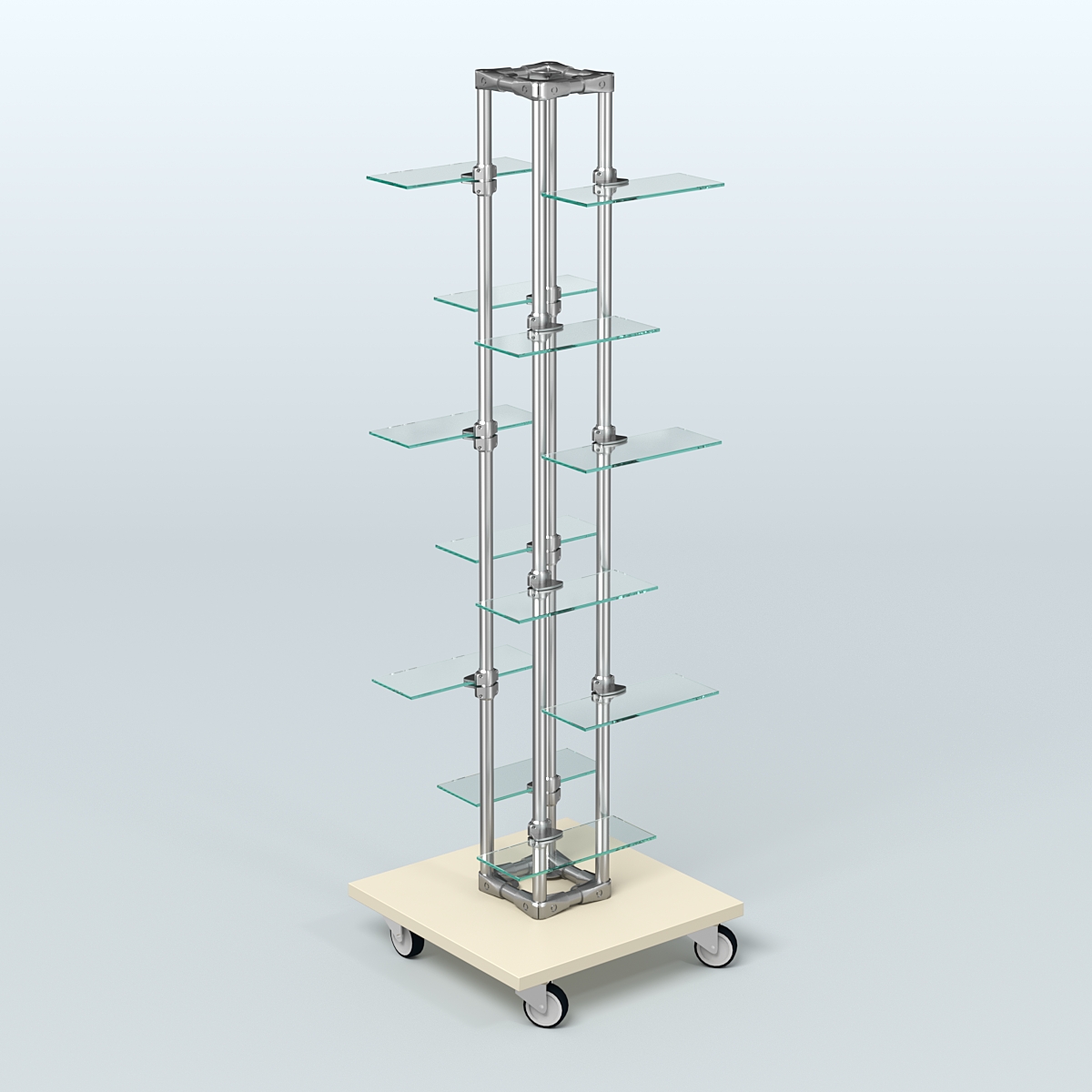 Торговый стенд для обуви с прозрачными полками ЛЕСЕНКА №1-2 Крем Вайс