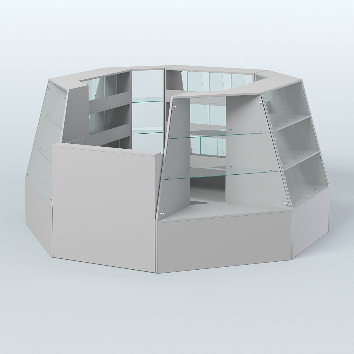 Торговый островок малый со стеклянными разделителями для продажи конфет и орехов на 39 ячеек №1-1 (4,94 кв.м) Серый