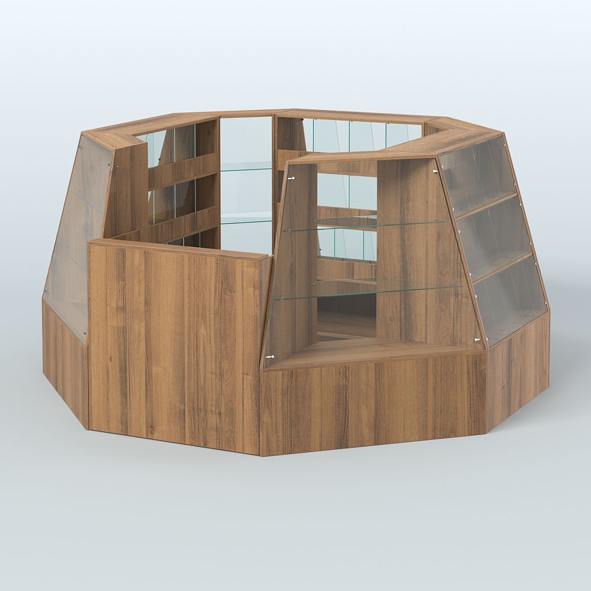 Торговый островок малый со стеклянными разделителями для продажи конфет и орехов на 39 ячеек №1-1 (4,94 кв.м) Орех