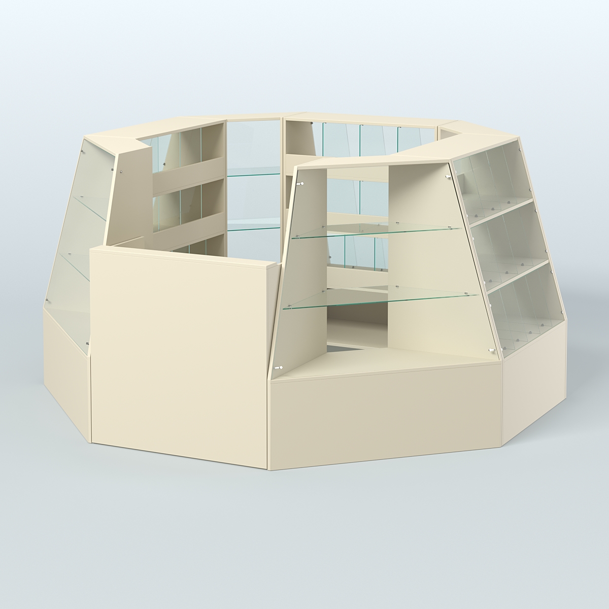 Торговый островок малый со стеклянными разделителями для продажи конфет и орехов на 39 ячеек №1-1 (4,94 кв.м) Крем Вайс