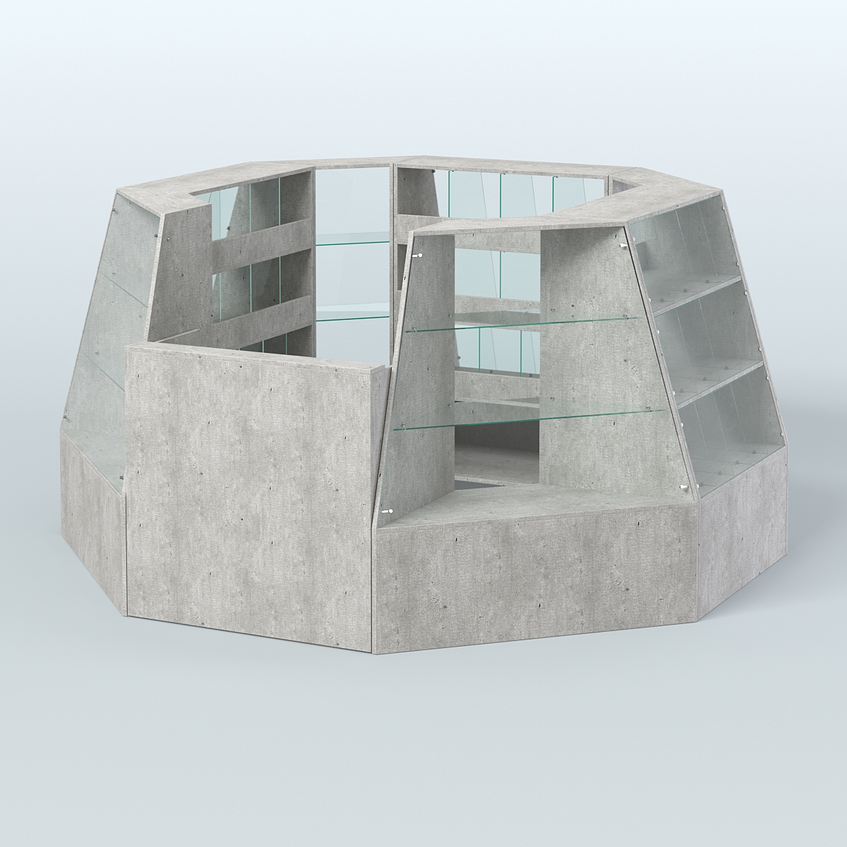 Торговый островок малый со стеклянными разделителями для продажи конфет и орехов на 39 ячеек №1-1 (4,94 кв.м) Метрополитан Грей