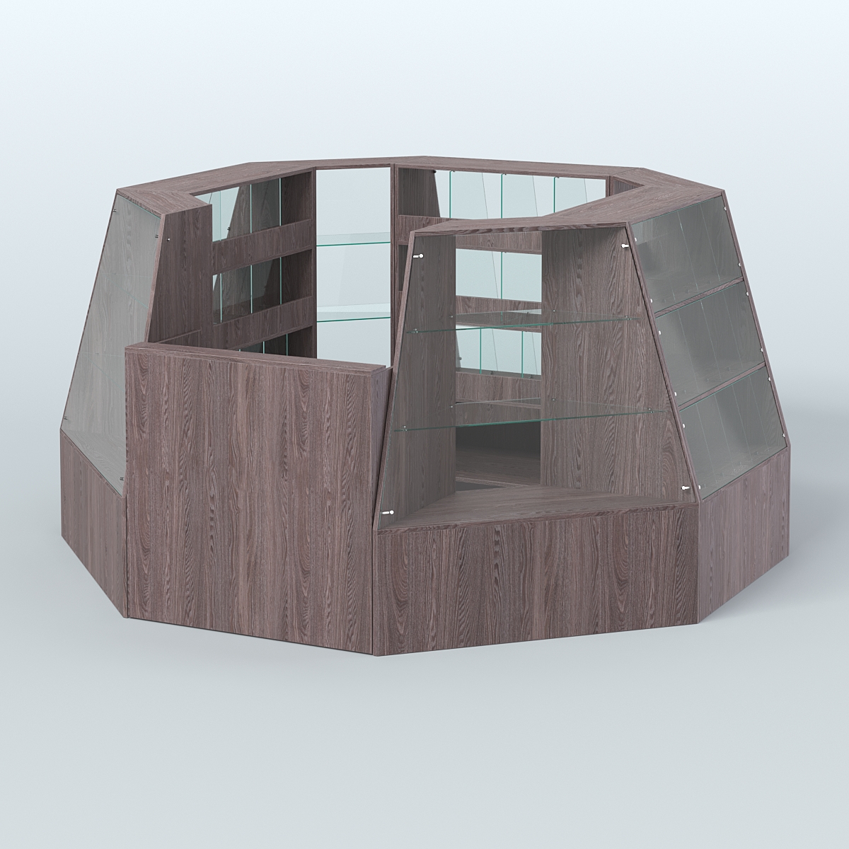 Торговый островок малый со стеклянными разделителями для продажи конфет и орехов на 39 ячеек №1-1 (4,94 кв.м) Ясень Анкор темный