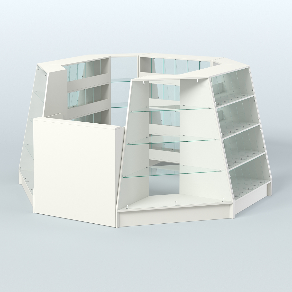 Торговый островок квадратный со стеклянными разделителями для продажи конфет и орехов на 72 ячейки №1-2 (4,94 кв.м) Белый