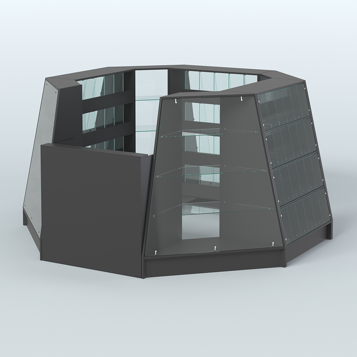 Торговый островок квадратный со стеклянными разделителями для продажи конфет и орехов на 72 ячейки №1-2 (4,94 кв.м) Черный