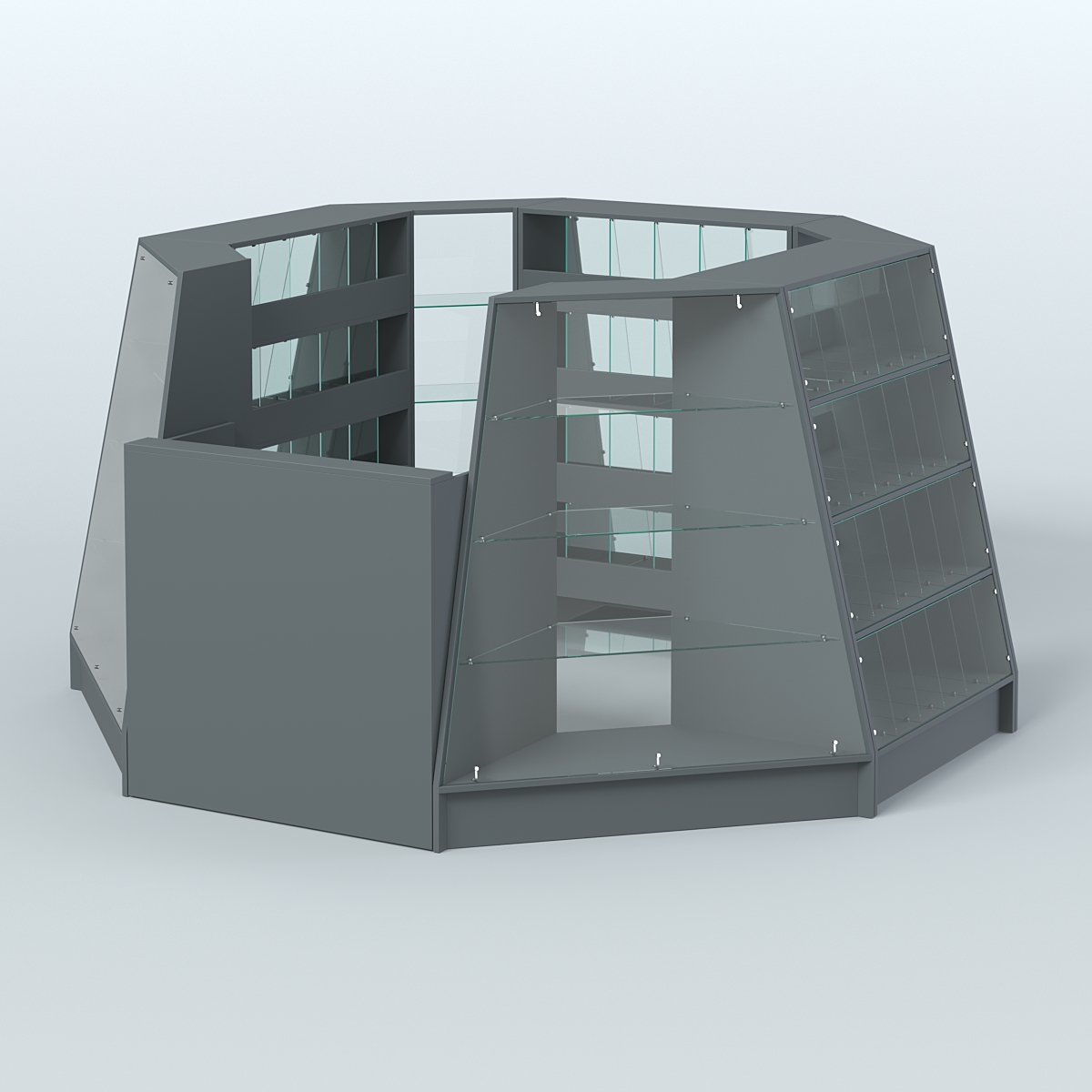 Торговый островок квадратный со стеклянными разделителями для продажи конфет и орехов на 72 ячейки №1-2 (4,94 кв.м) Темно-Серый