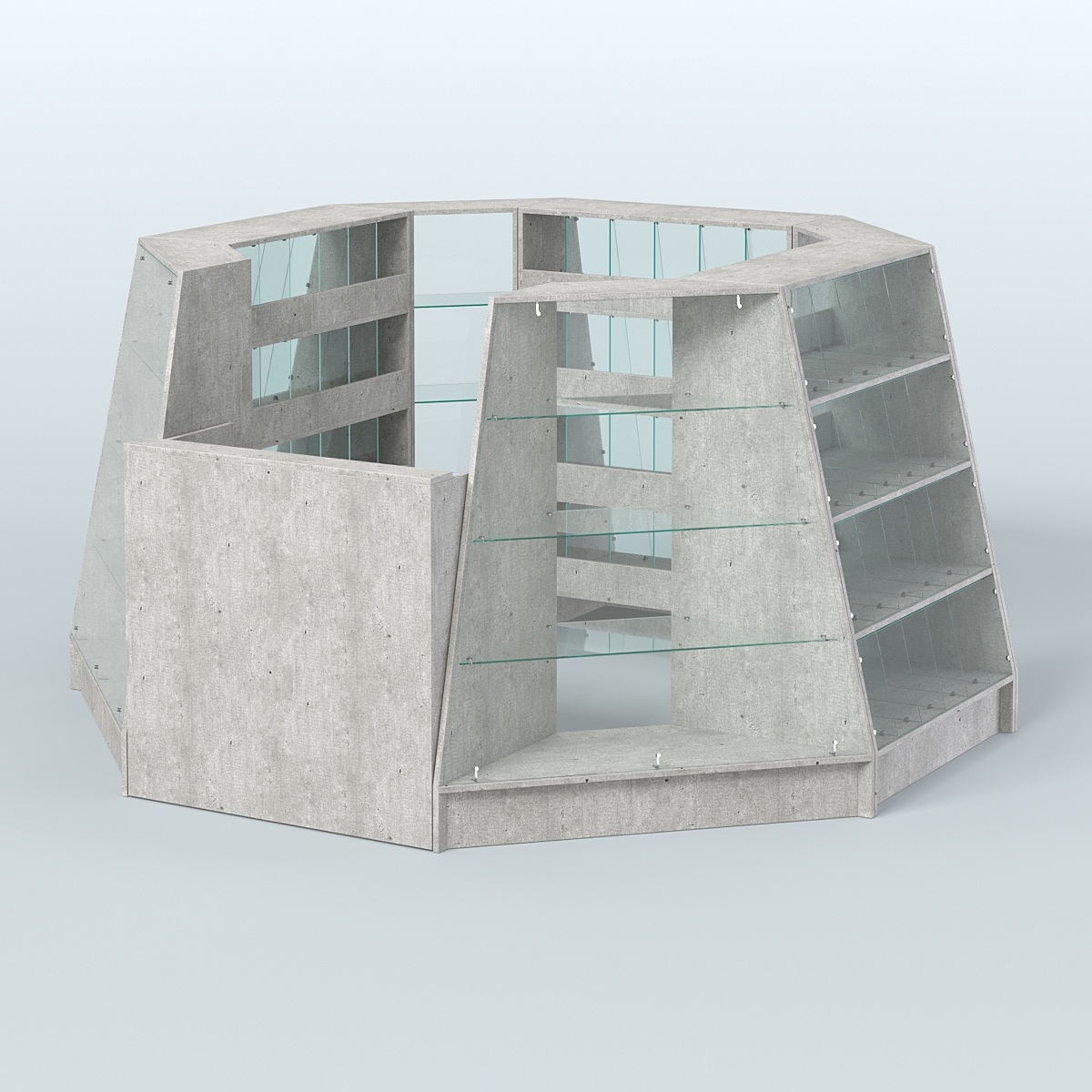 Торговый островок квадратный со стеклянными разделителями для продажи конфет и орехов на 72 ячейки №1-2 (4,94 кв.м) Метрополитан Грей