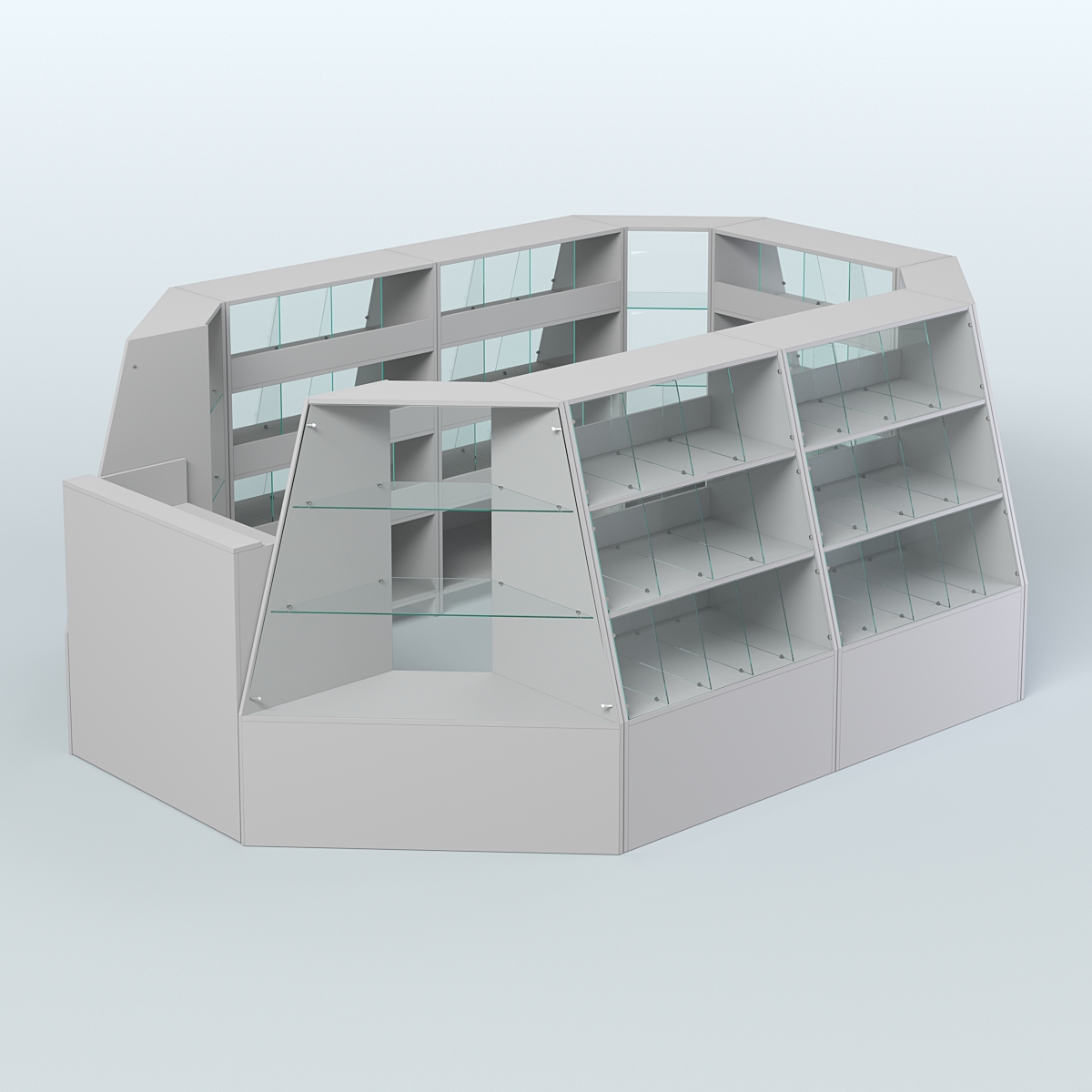 Торговый островок средний со стеклянными разделителями для продажи конфет и орехов 65 ячеек №2-1 (8,34 кв.м) Серый