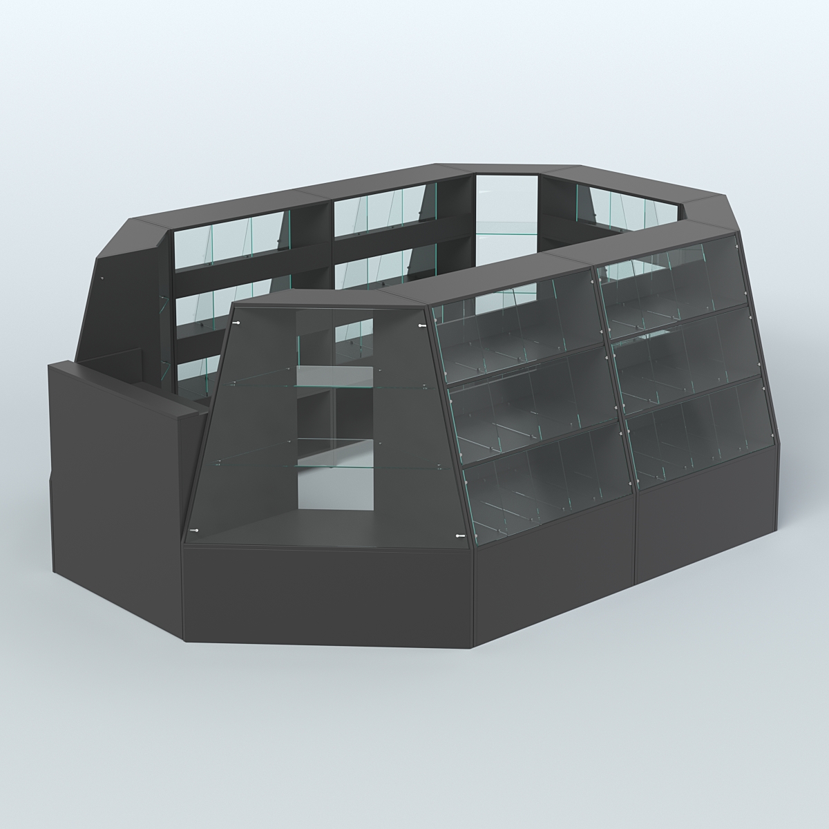 Торговый островок средний со стеклянными разделителями для продажи конфет и орехов 65 ячеек №2-1 (8,34 кв.м) Черный