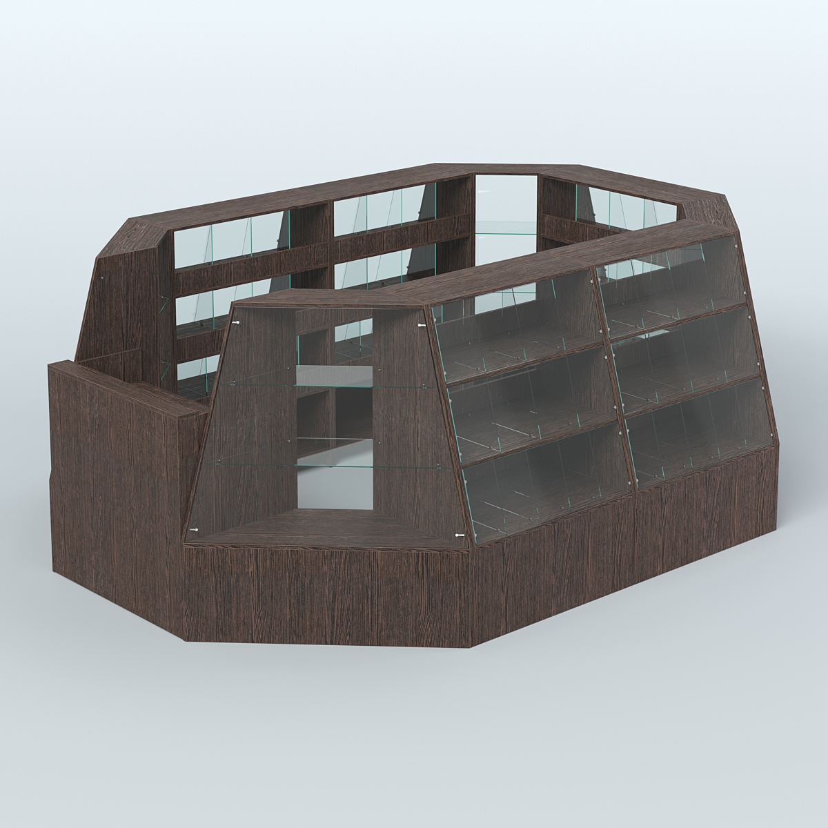 Торговый островок средний со стеклянными разделителями для продажи конфет и орехов 65 ячеек №2-1 (8,34 кв.м) Дуб Венге