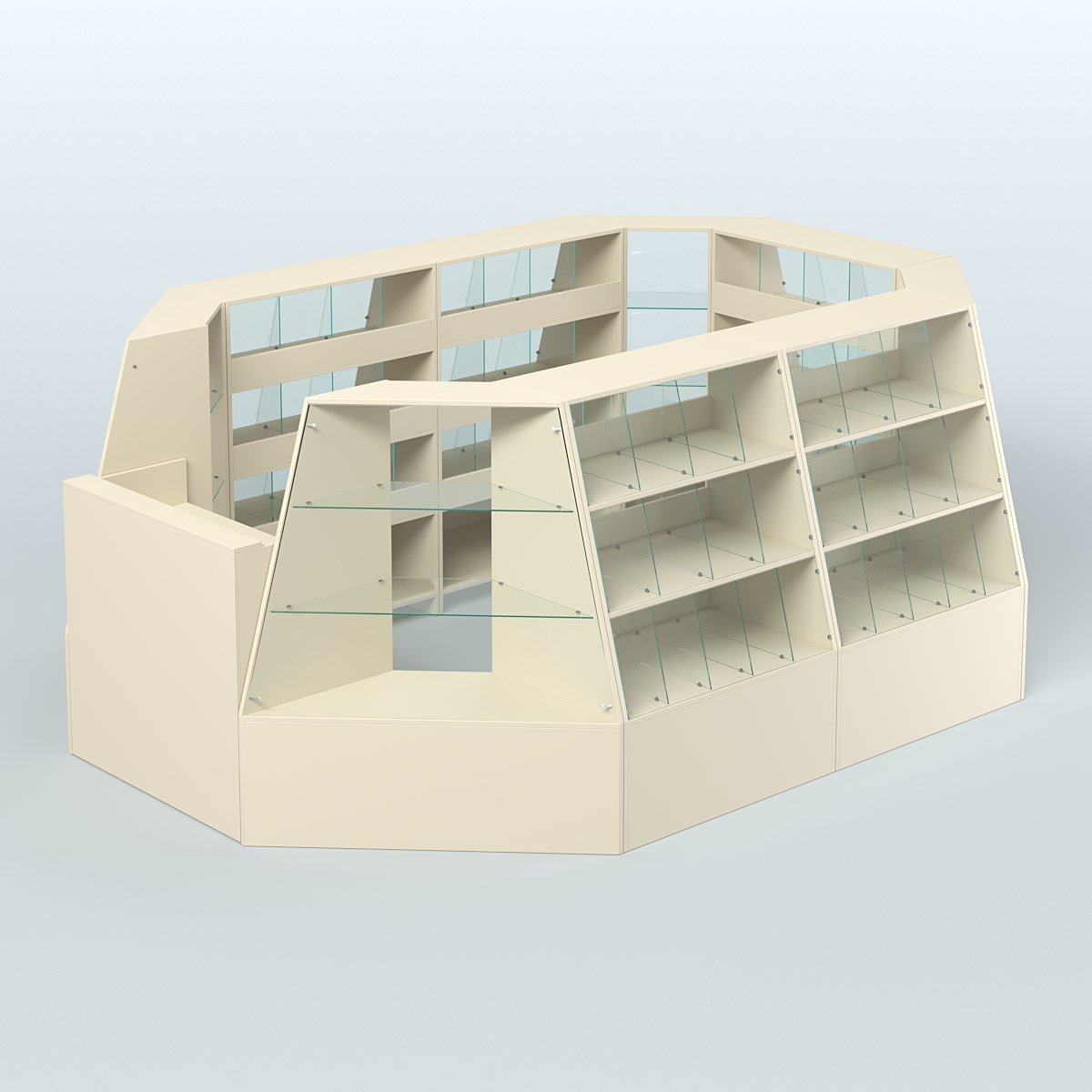 Торговый островок средний со стеклянными разделителями для продажи конфет и орехов 65 ячеек №2-1 (8,34 кв.м) Крем Вайс