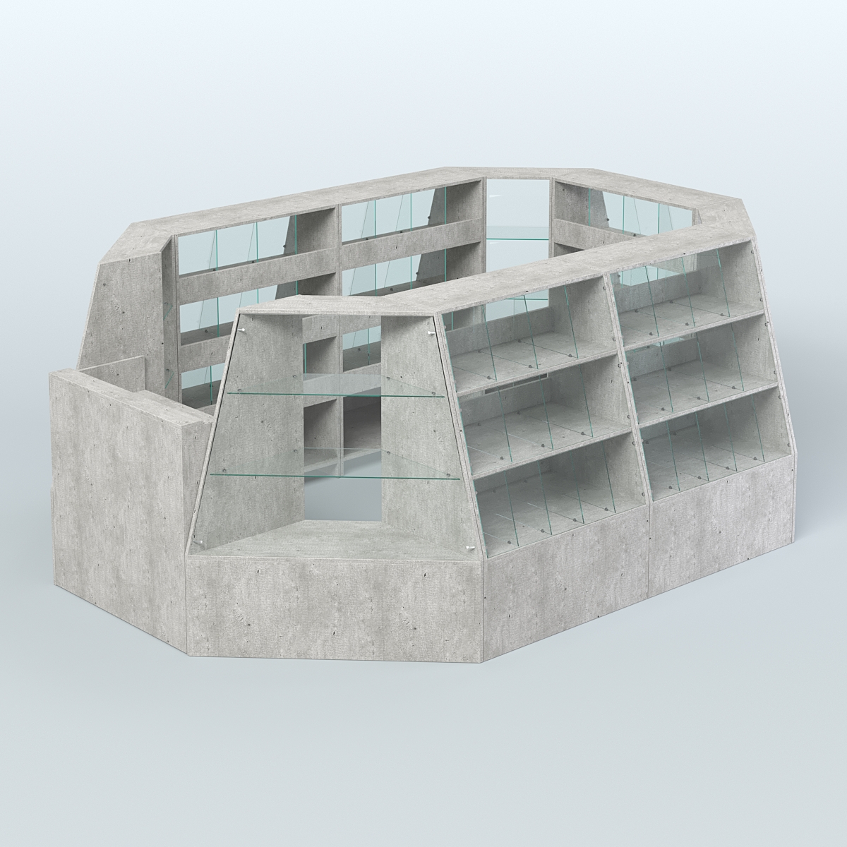 Торговый островок средний со стеклянными разделителями для продажи конфет и орехов 65 ячеек №2-1 (8,34 кв.м) Метрополитан Грей