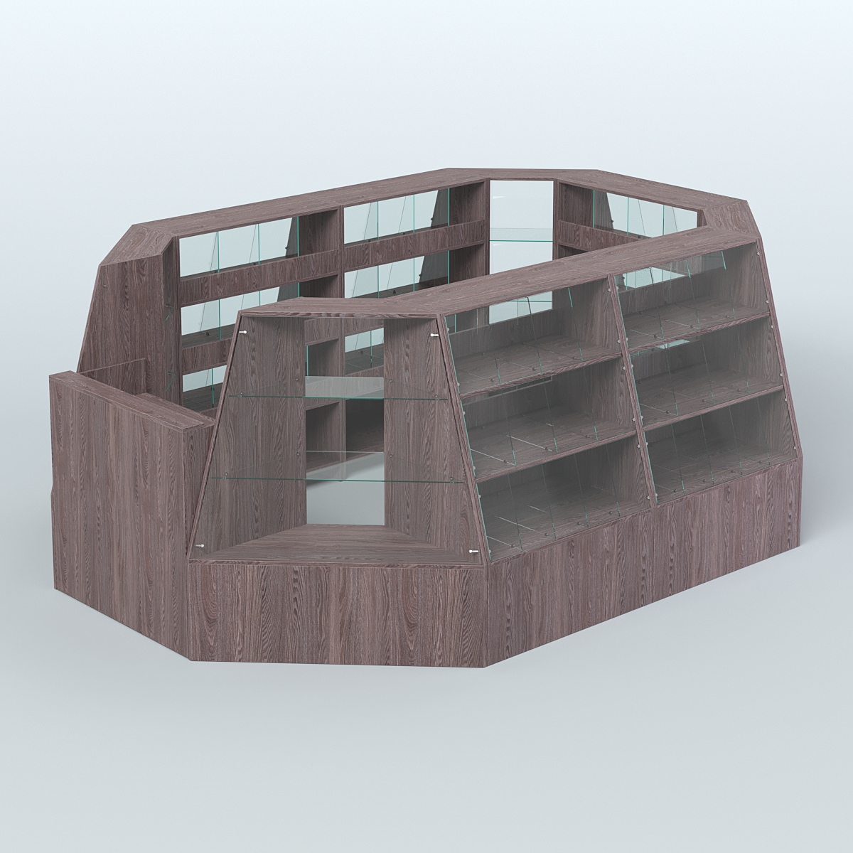 Торговый островок средний со стеклянными разделителями для продажи конфет и орехов 65 ячеек №2-1 (8,34 кв.м) Ясень Анкор темный