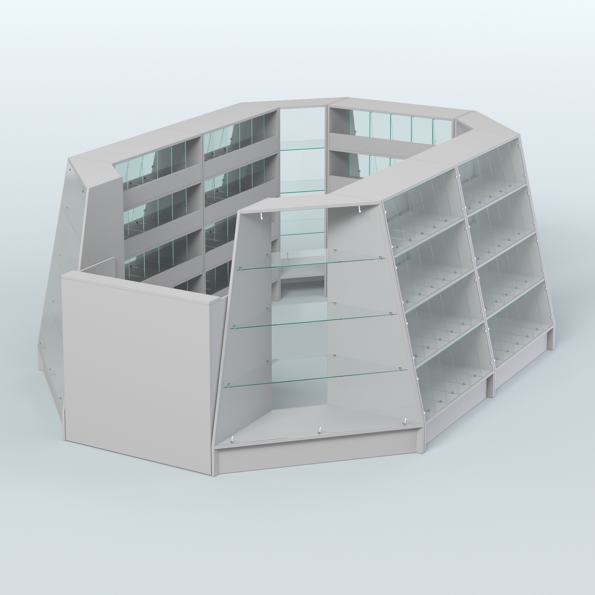 Торговый островок продольный со стеклянными разделителями для продажи конфет и орехов на 120 ячеек №2-2 (8,34 кв.м) Серый