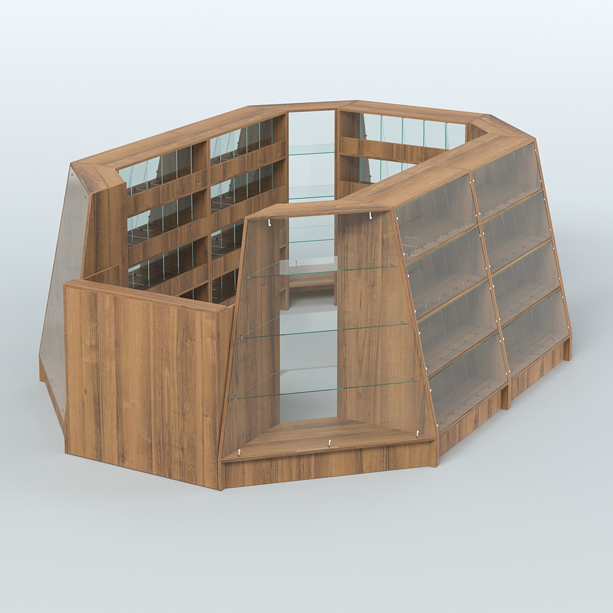 Торговый островок продольный со стеклянными разделителями для продажи конфет и орехов на 120 ячеек №2-2 (8,34 кв.м) Орех