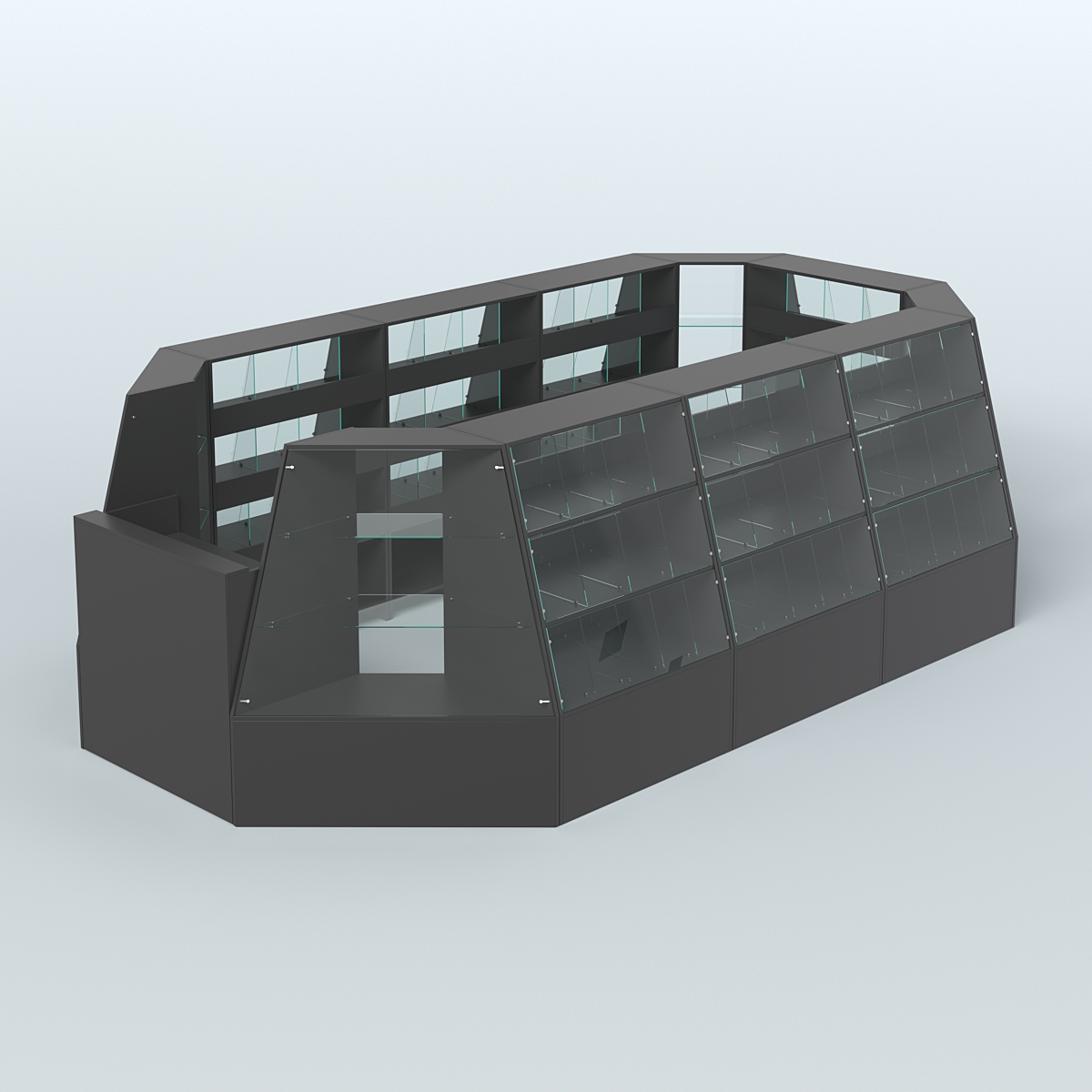 Торговый островок большой со стеклянными разделителями для продажи конфет и орехов на 91 ячейку №3-1 (10,57 кв.м) Черный