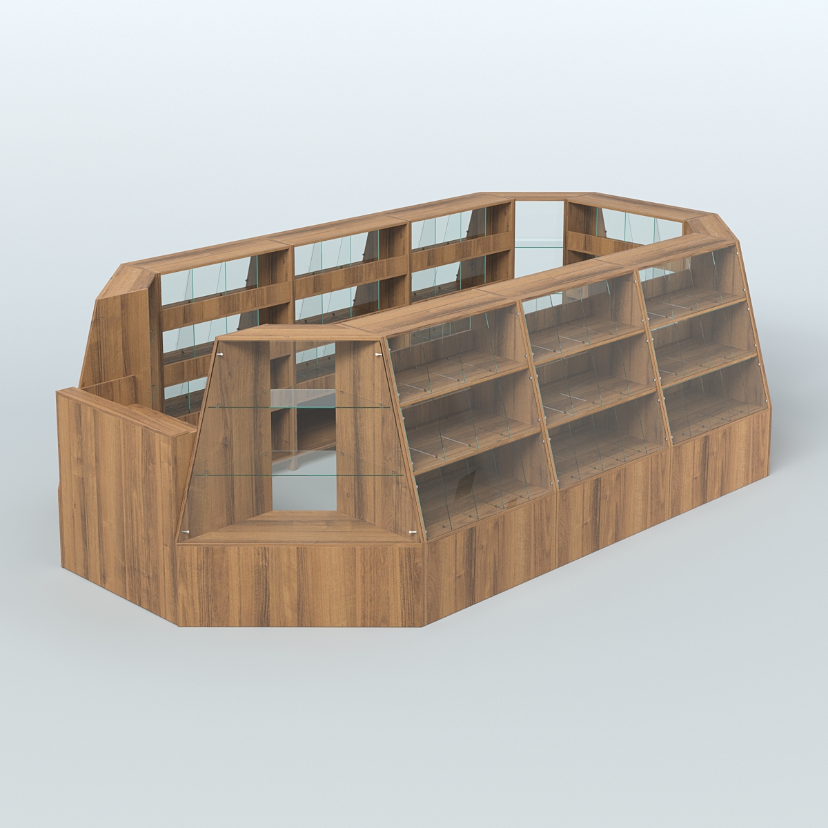 Торговый островок большой со стеклянными разделителями для продажи конфет и орехов на 91 ячейку №3-1 (10,57 кв.м) Орех