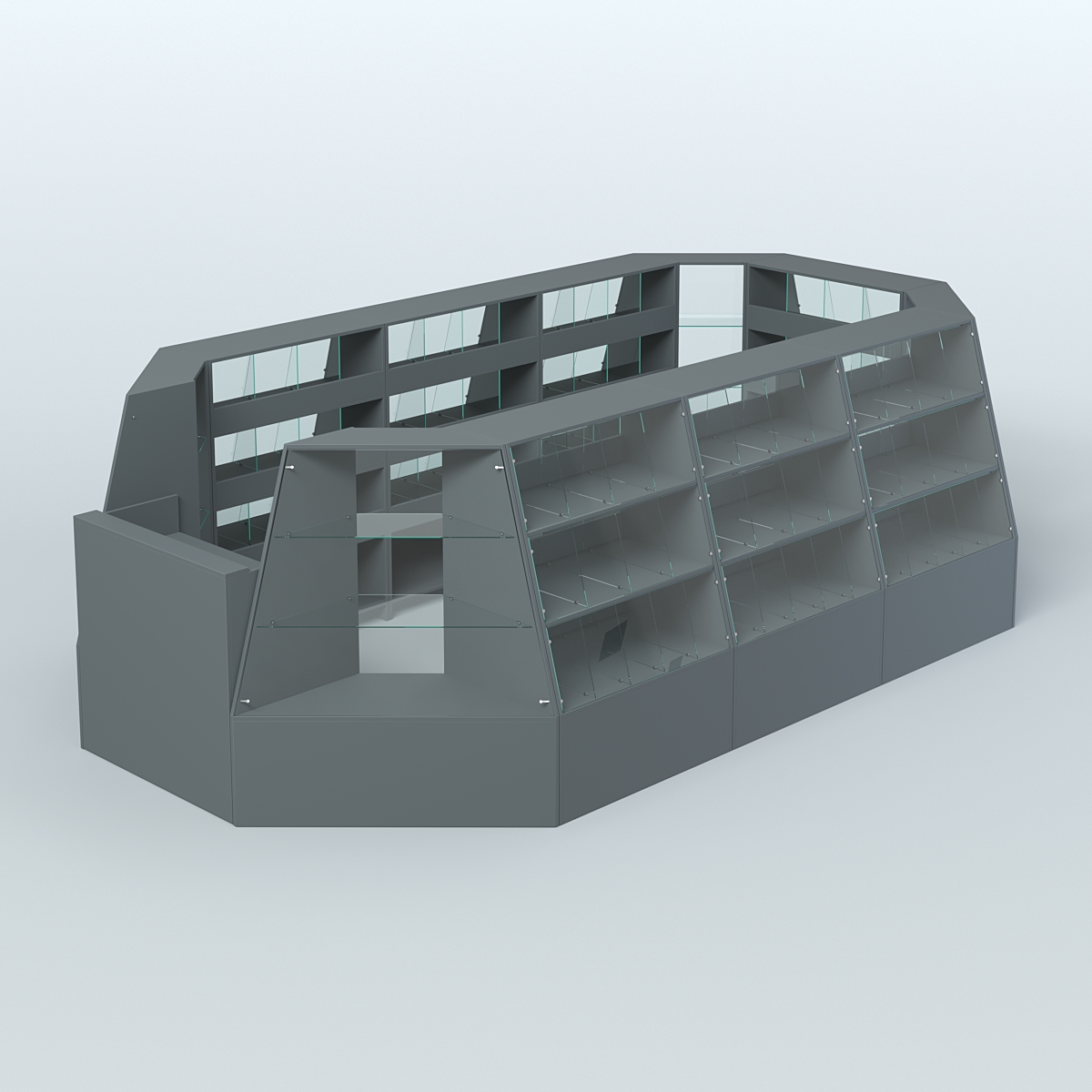 Торговый островок большой со стеклянными разделителями для продажи конфет и орехов на 91 ячейку №3-1 (10,57 кв.м) Темно-Серый