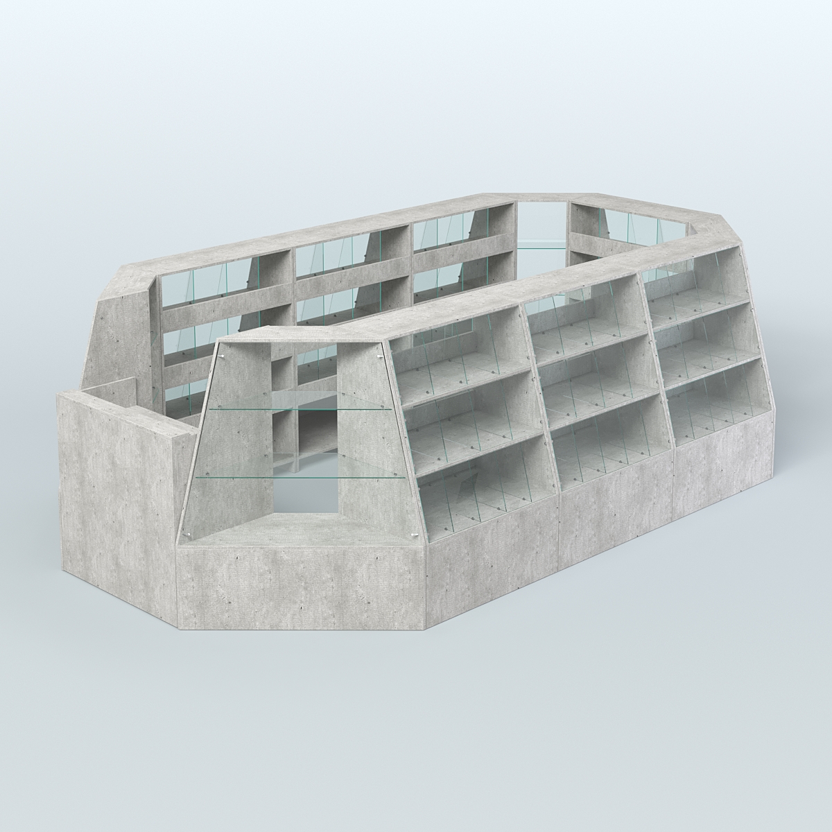 Торговый островок большой со стеклянными разделителями для продажи конфет и орехов на 91 ячейку №3-1 (10,57 кв.м) Метрополитан Грей