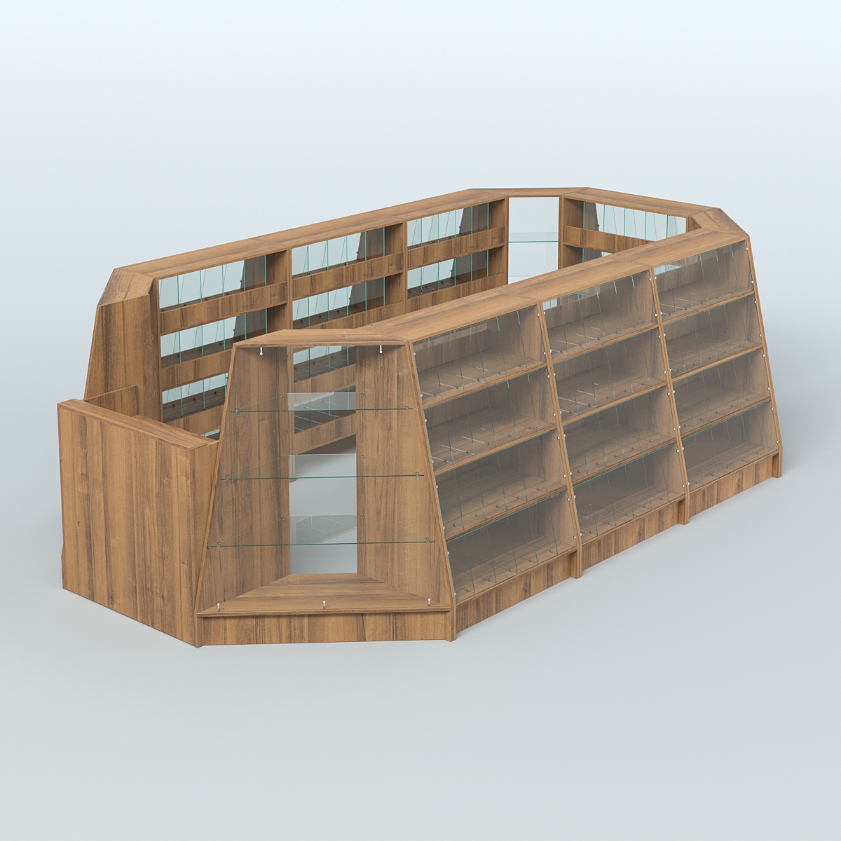 Торговый островок широкий со стеклянными разделителями для продажи конфет и орехов на 168 ячеек №3-2 (10,57 кв.м) Дуб сонома