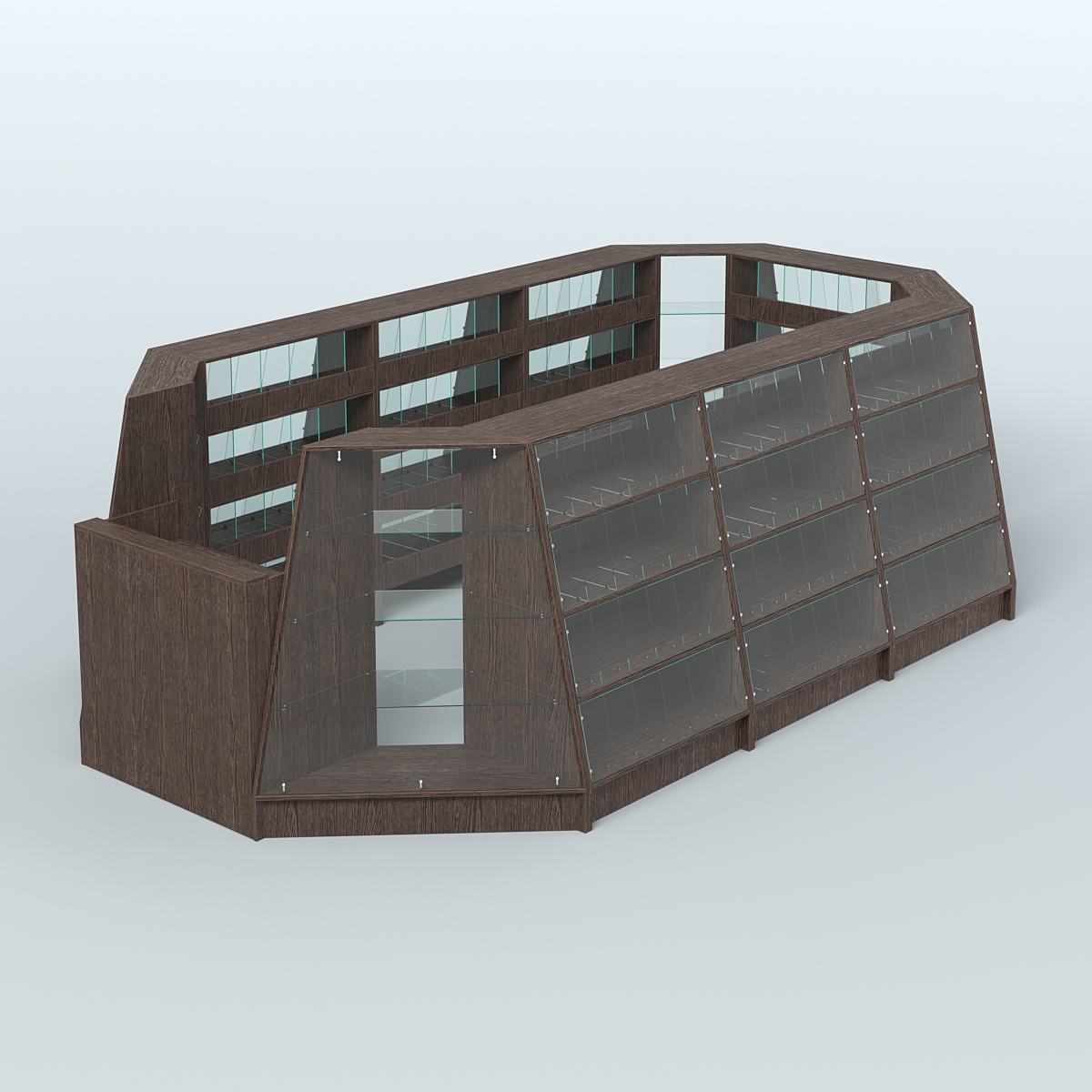 Торговый островок широкий со стеклянными разделителями для продажи конфет и орехов на 168 ячеек №3-2 (10,57 кв.м) Дуб Венге