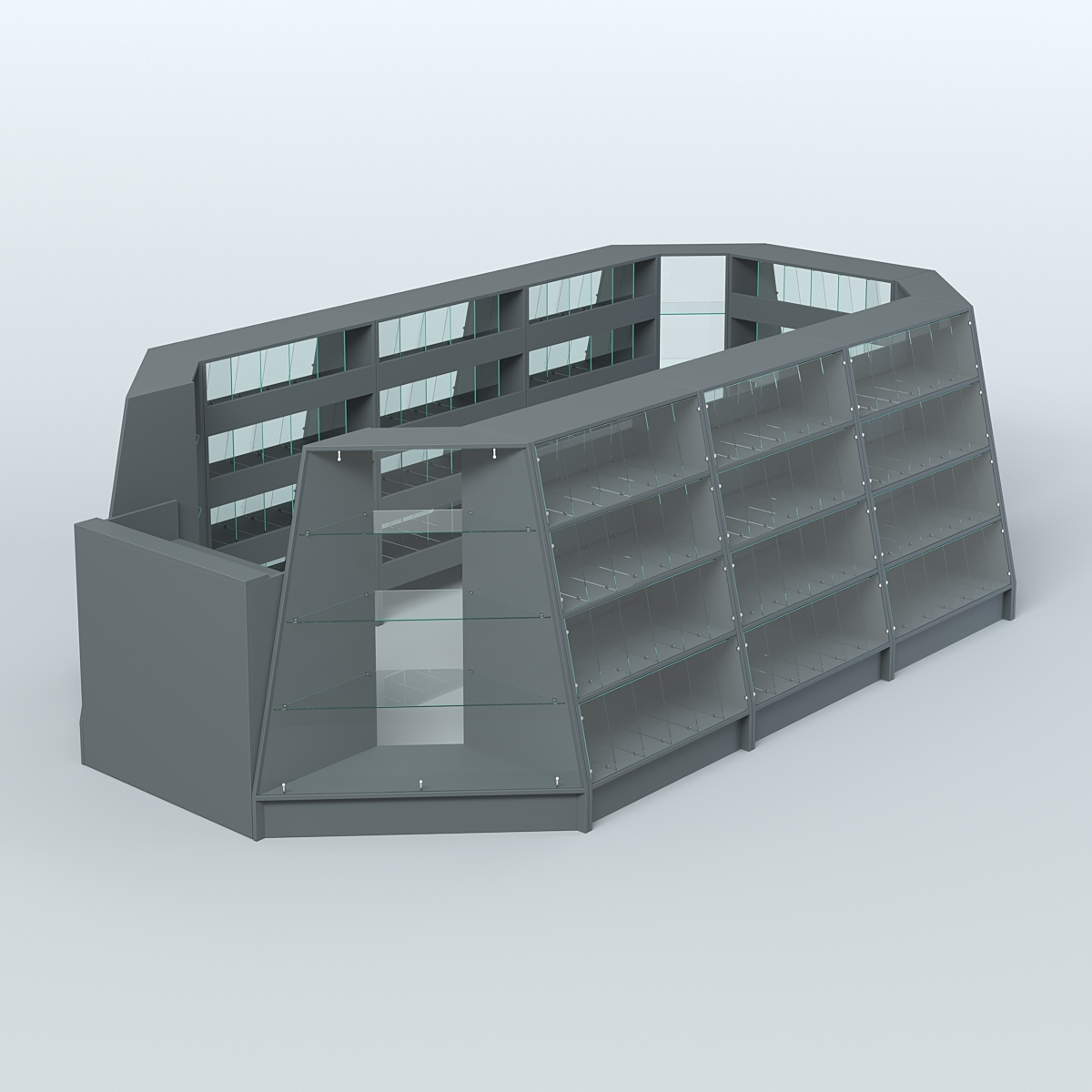 Торговый островок широкий со стеклянными разделителями для продажи конфет и орехов на 168 ячеек №3-2 (10,57 кв.м) Темно-Серый