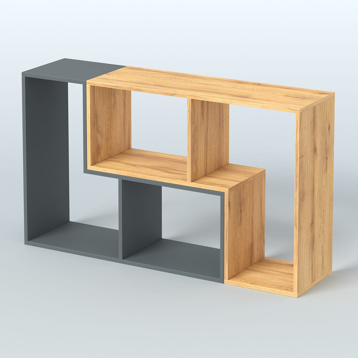Торговый стеллаж Лофт №1 малый двухмодульный Темно-Серый  + Дуб Золотистый