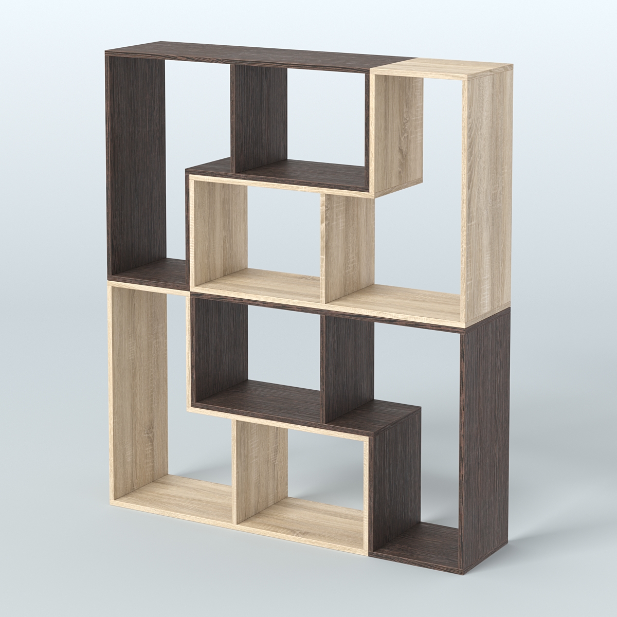 Торговый стеллаж Лофт №2 средний четырех- модульный Дуб Сонома + Дуб Венге