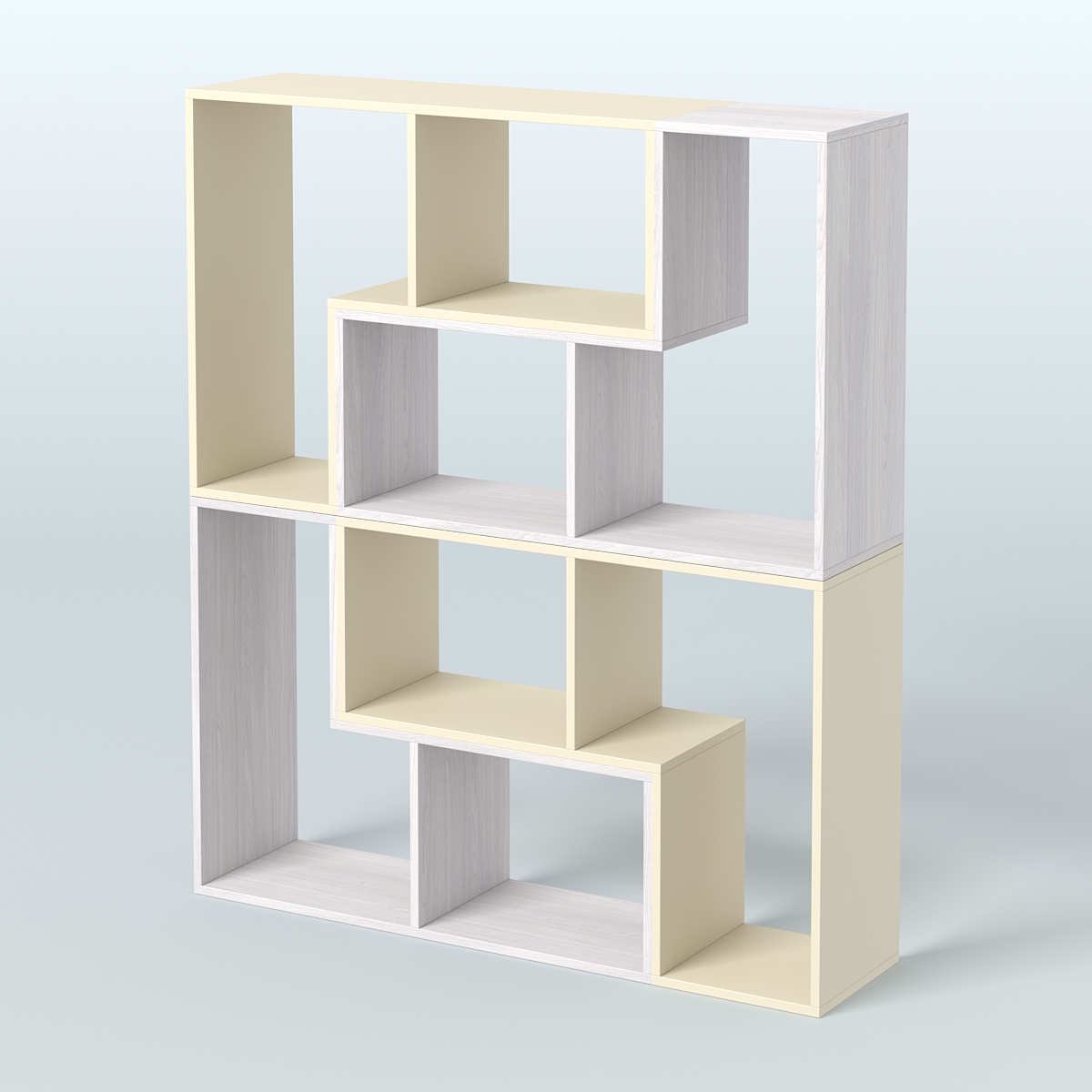 Торговый стеллаж Лофт №2 средний четырех- модульный Ясень Анкор светлый и Крем Вайс