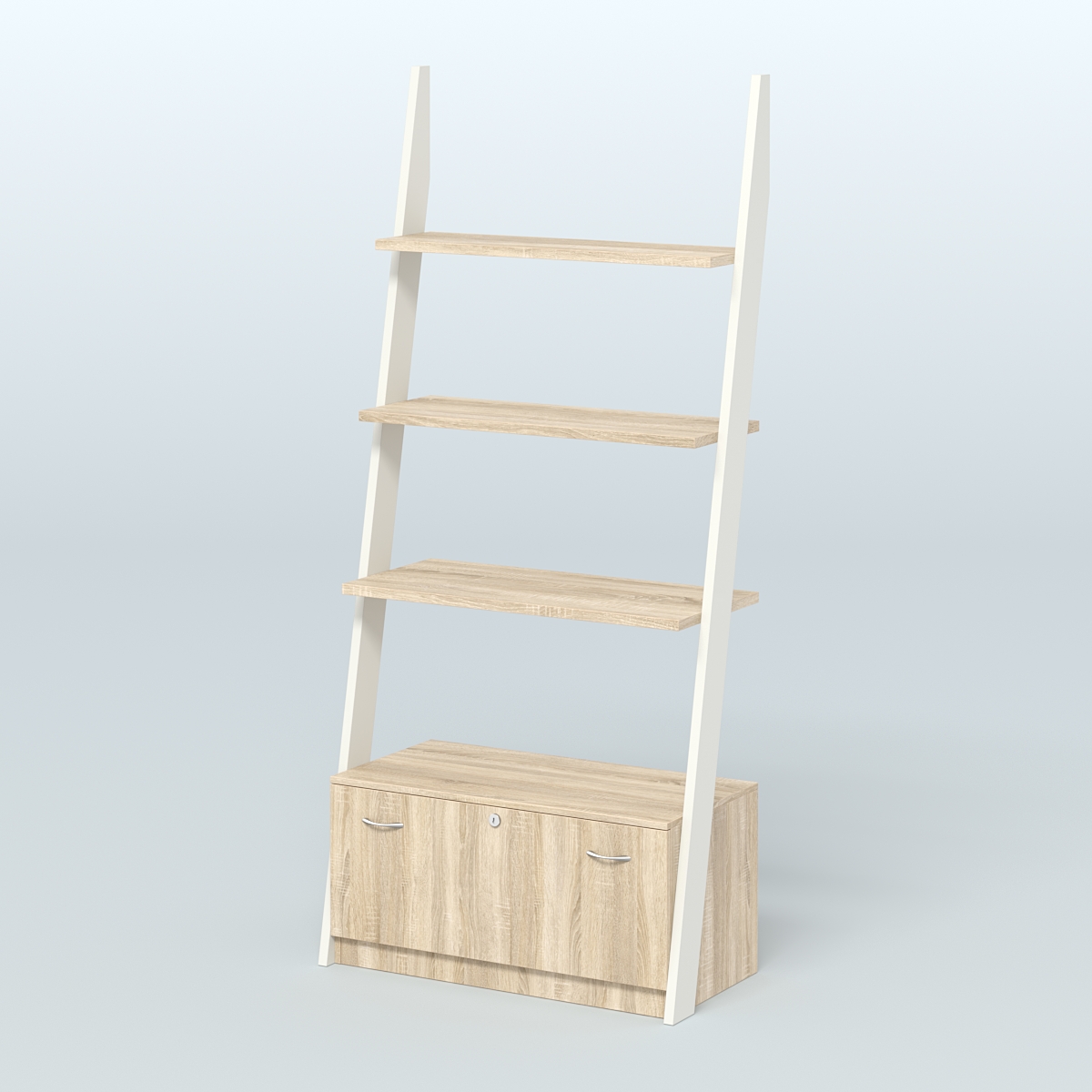 Торговая пристенная стойка ЛОФТ №2-950 с тремя полками и тумбой Т-16 Белый + Дуб Сонома