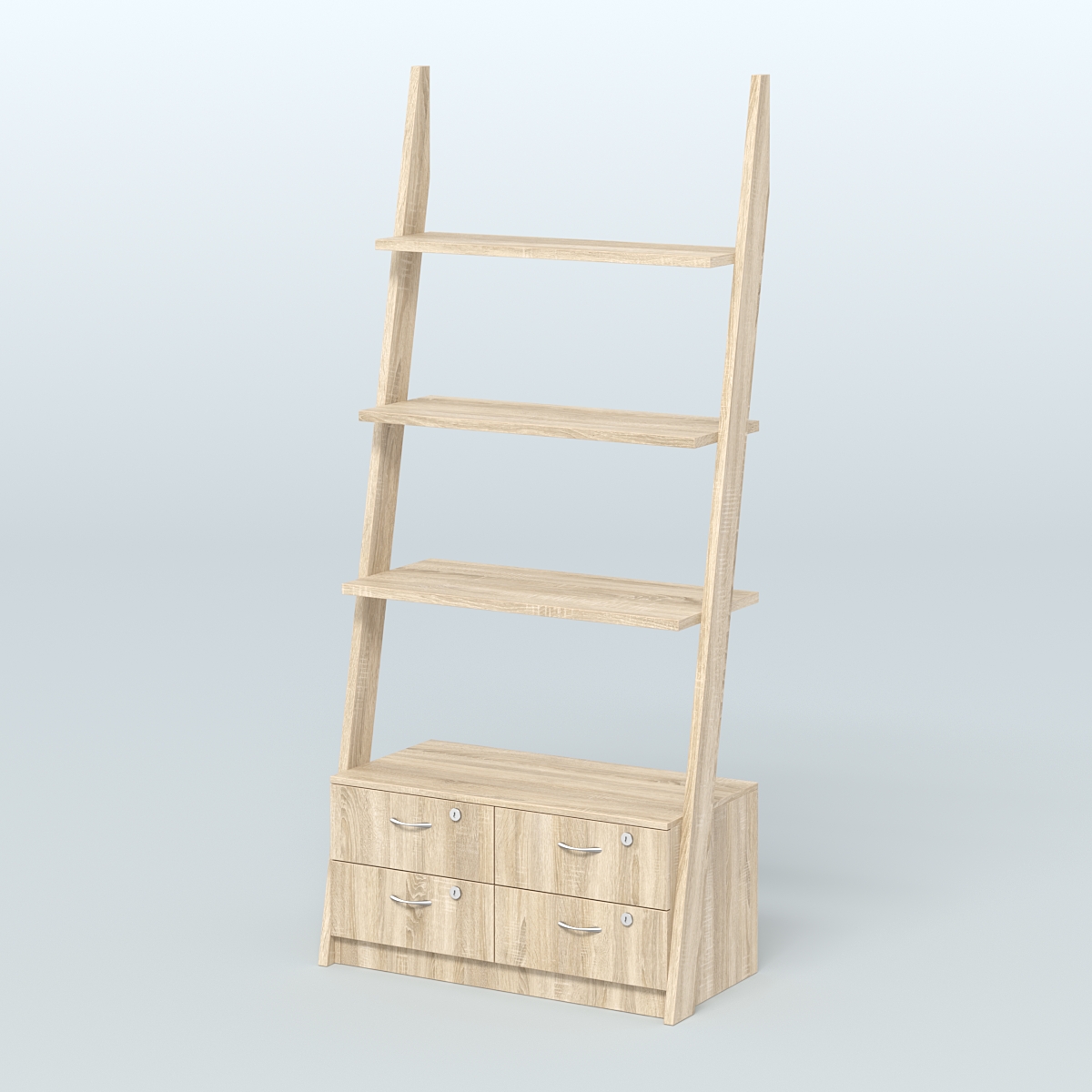 Торговая пристенная стойка ЛОФТ №2-950 с тумбой Т-19 под четыре ящика Дуб Сонома