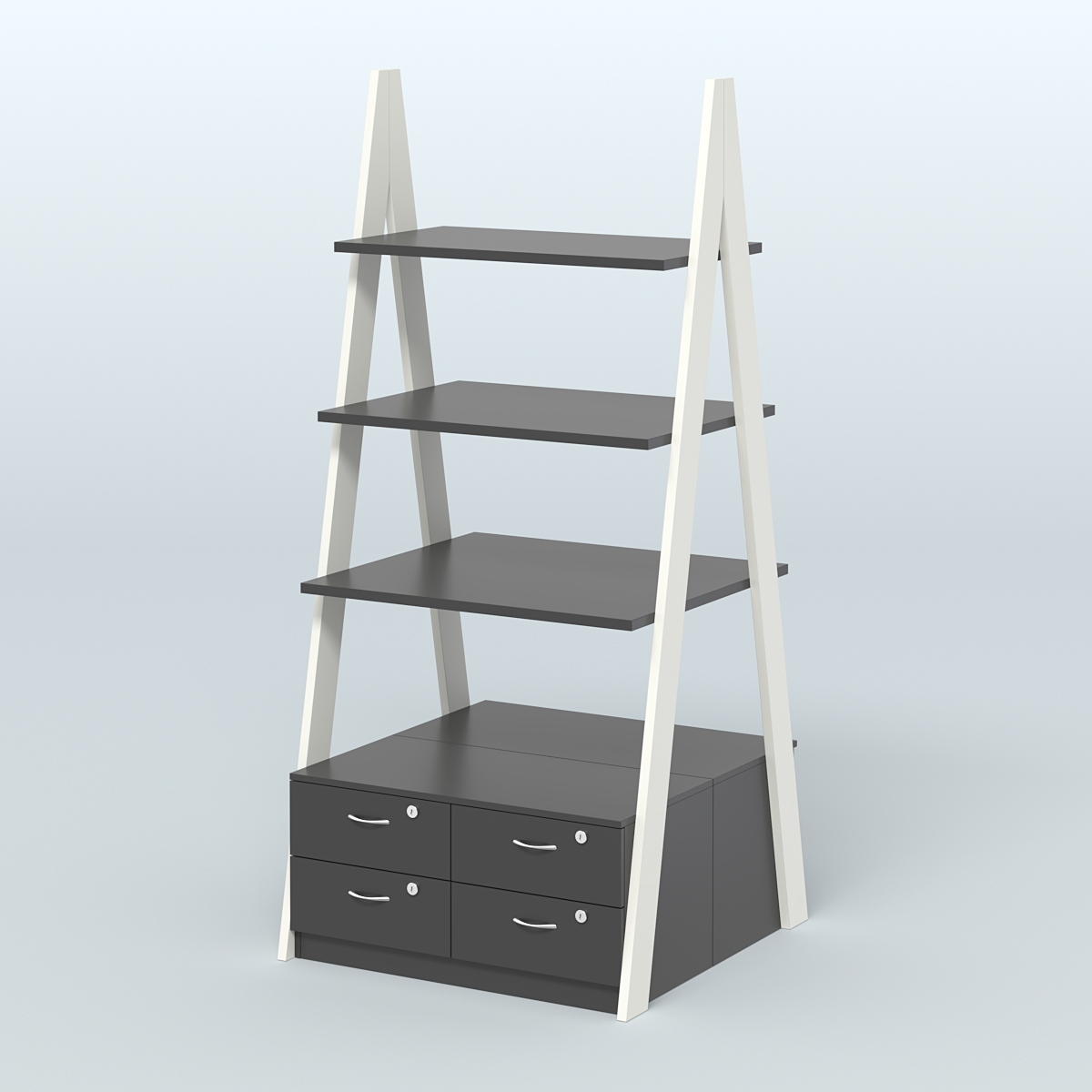 Торговая двусторонняя стойка ЛОФТ №4-950 с узкими выдвижными ящиками Белый и Черный