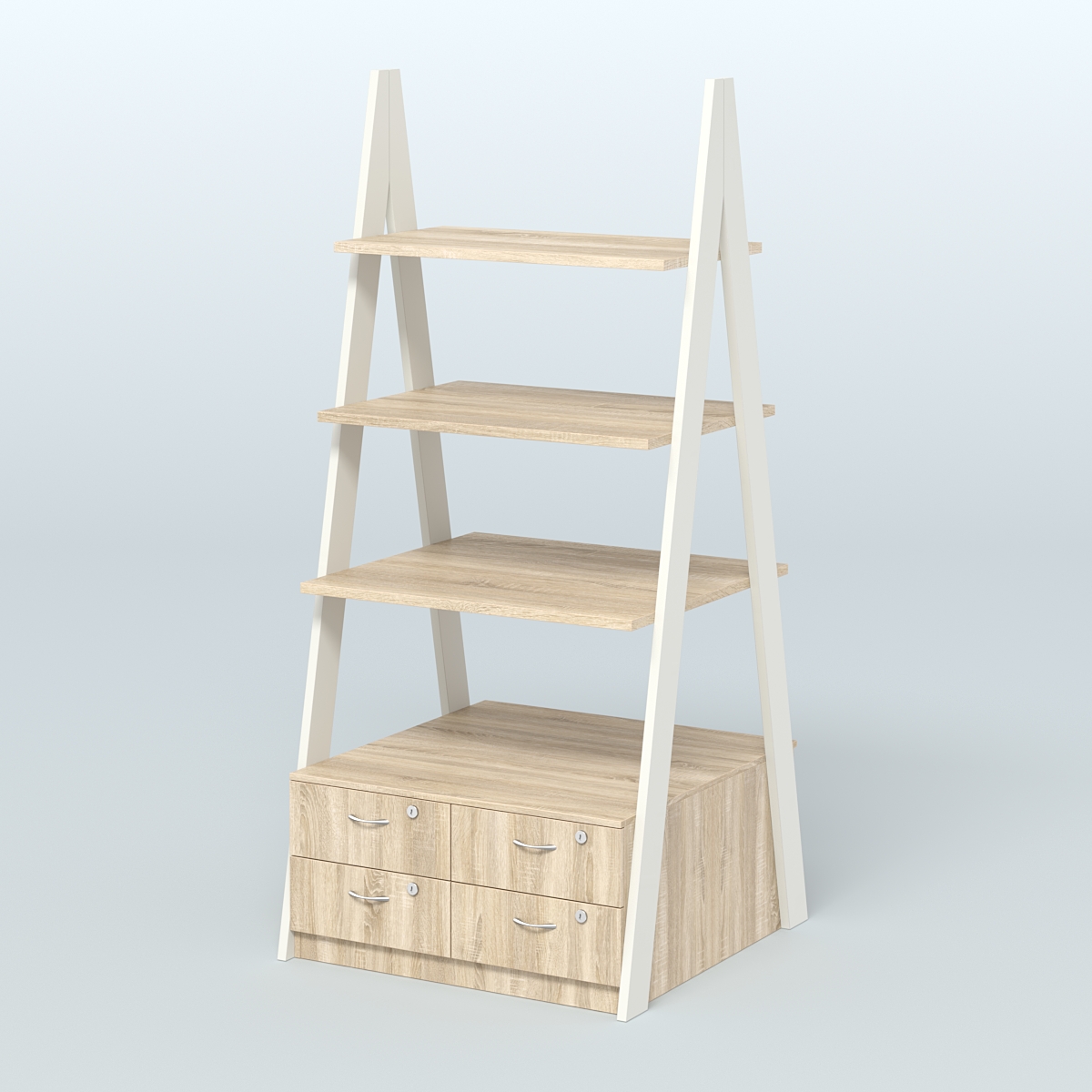 Торговая двусторонняя стойка ЛОФТ №4-950 с узкими выдвижными ящиками Белый + Дуб Сонома