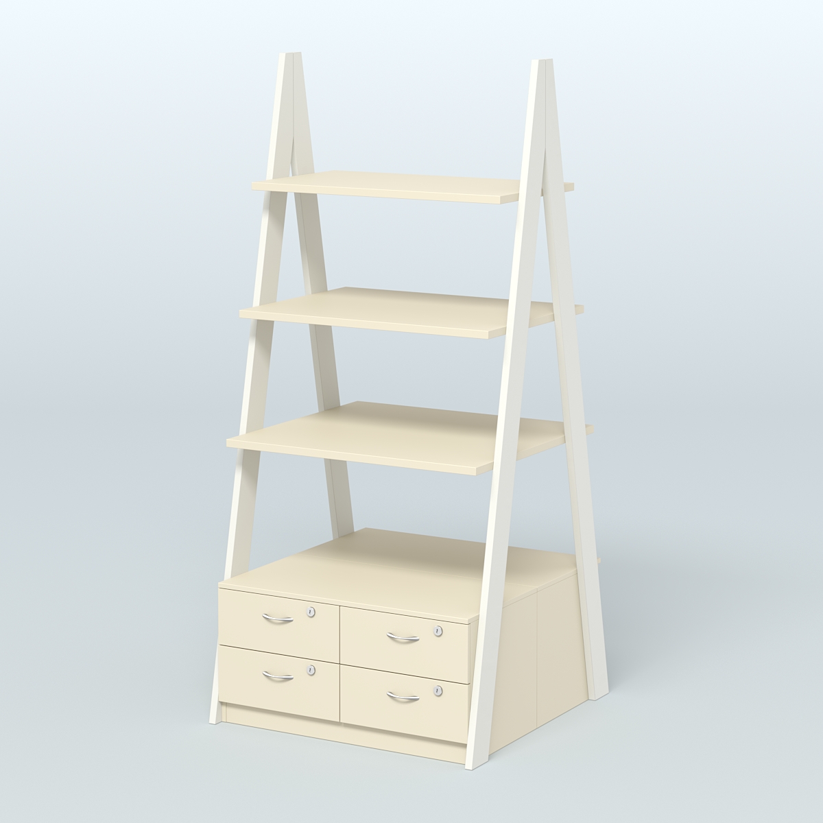 Торговая двусторонняя стойка ЛОФТ №4-950 с узкими выдвижными ящиками Белый + Крем Вайс