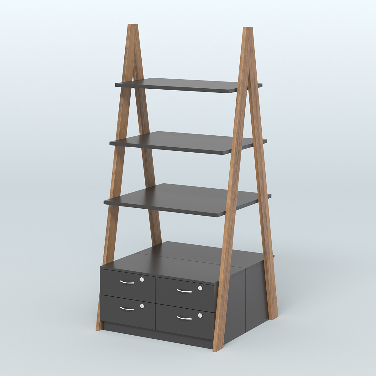 Торговая двусторонняя стойка ЛОФТ №4-950 с узкими выдвижными ящиками Орех + Черный