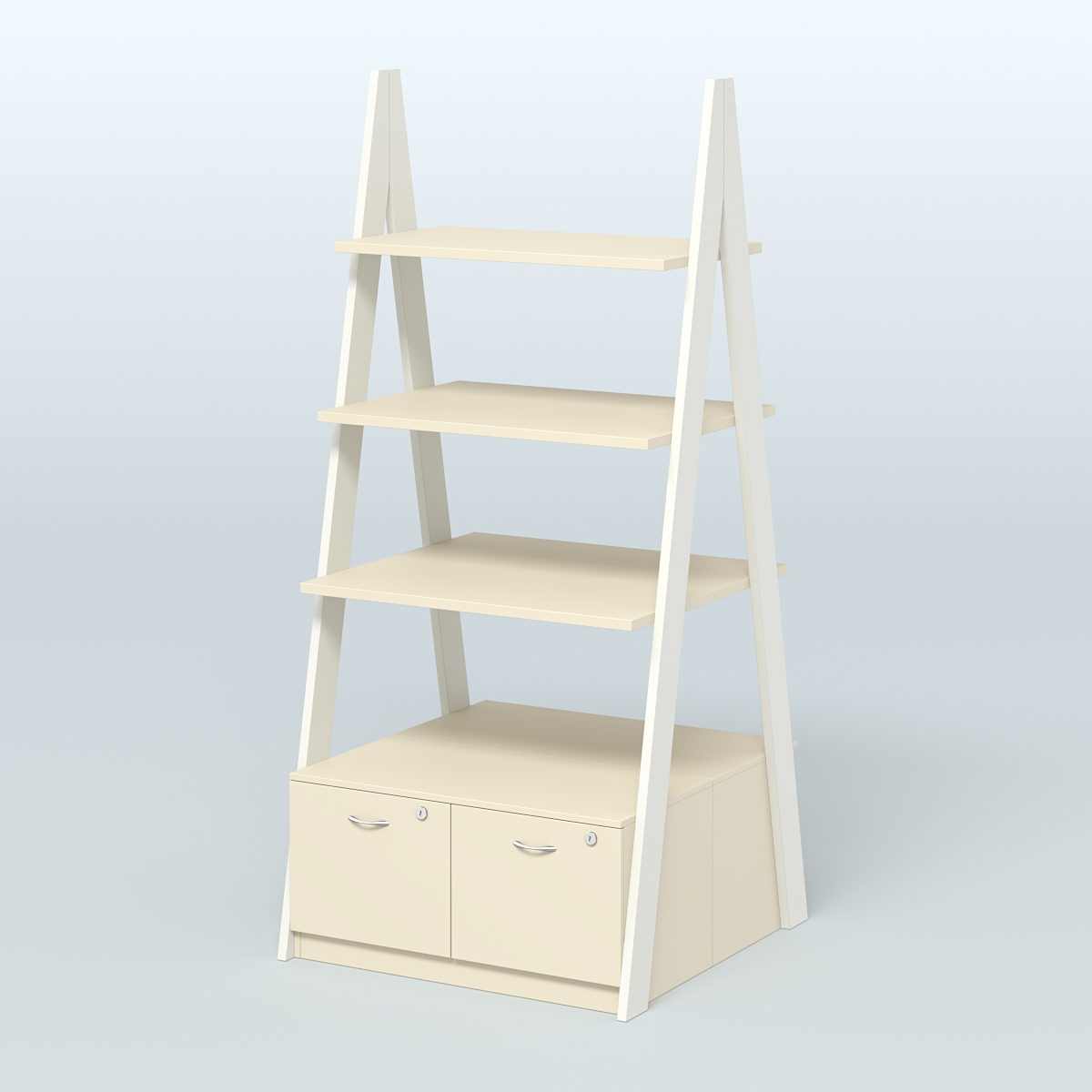 Торговая двусторонняя стойка ЛОФТ №4-950 с глубокими ящиками в накопителе Белый + Крем Вайс