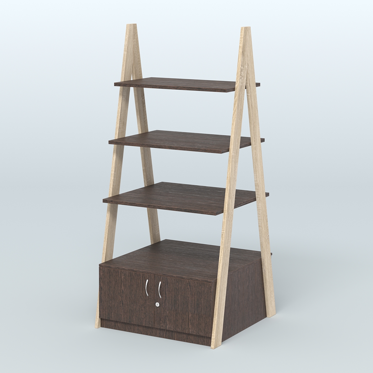 Торговая двусторонняя стойка ЛОФТ №4-950 с распашными дверками в накопителе Дуб Сонома + Дуб Венге