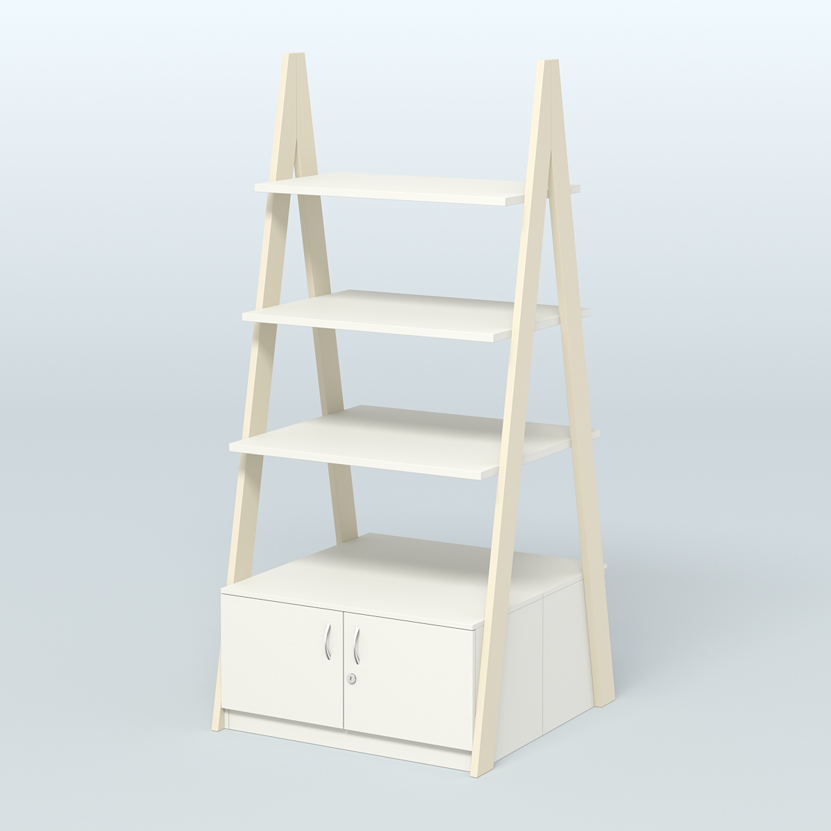 Торговая двусторонняя стойка ЛОФТ №4-950 с распашными дверками в накопителе Крем Вайс + Белый