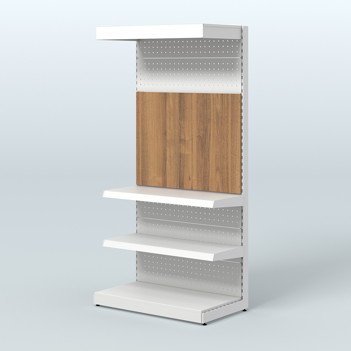 Металлический стеллаж под врезные краны с верхним фризом для магазина разливного пива и рыбы BEER&FISH-МС-2150-2 Орех