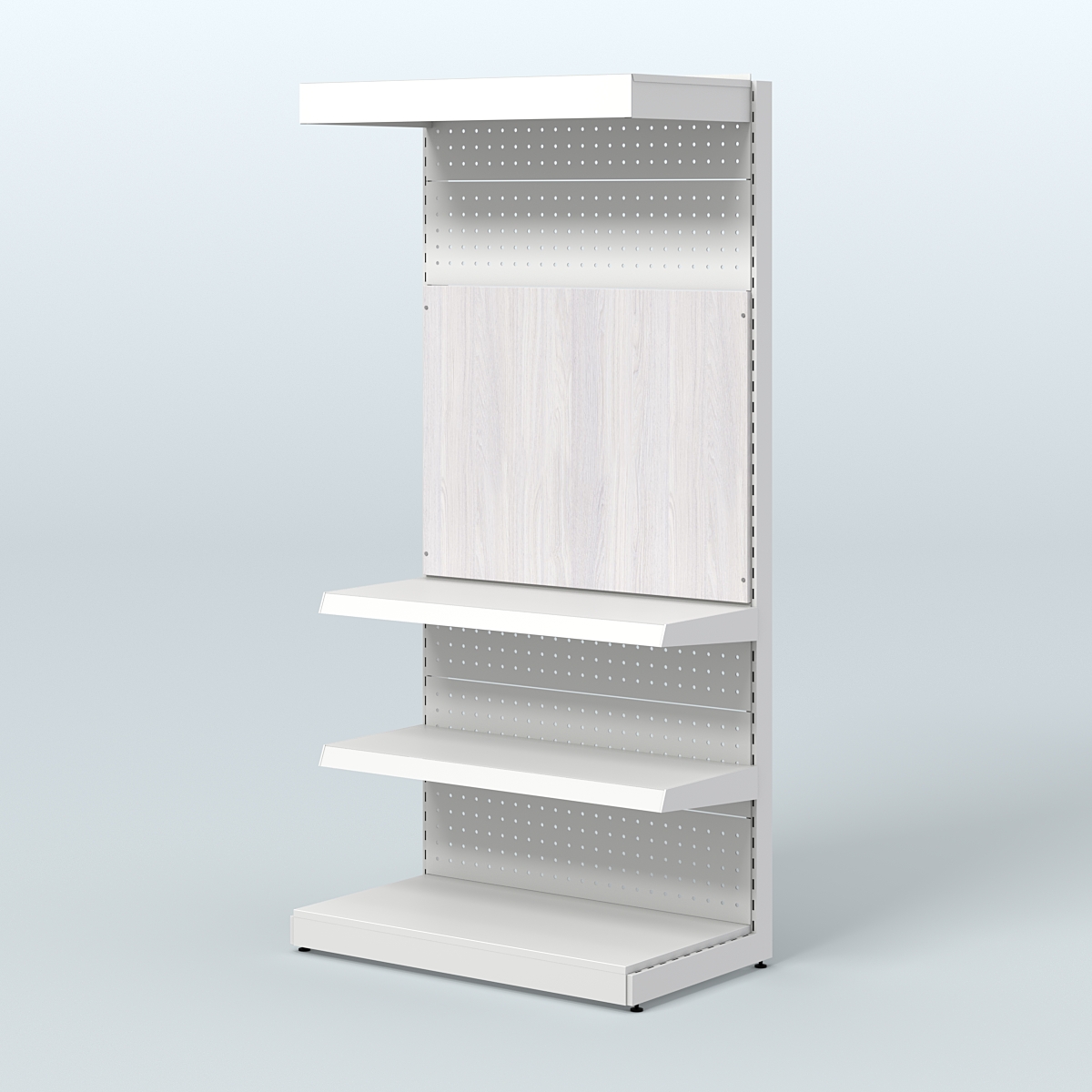 Металлический стеллаж под врезные краны с верхним фризом для магазина разливного пива и рыбы BEER&FISH-МС-2150-2 Ясень Анкор светлый