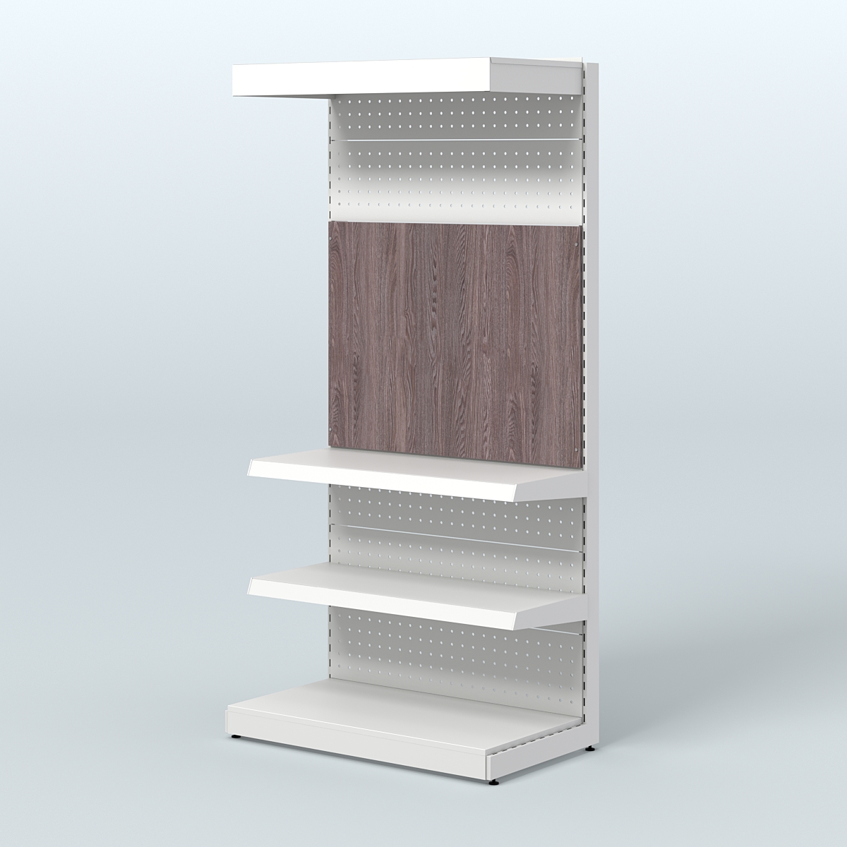 Металлический стеллаж под врезные краны с верхним фризом для магазина разливного пива и рыбы BEER&FISH-МС-2150-2 Ясень Анкор темный