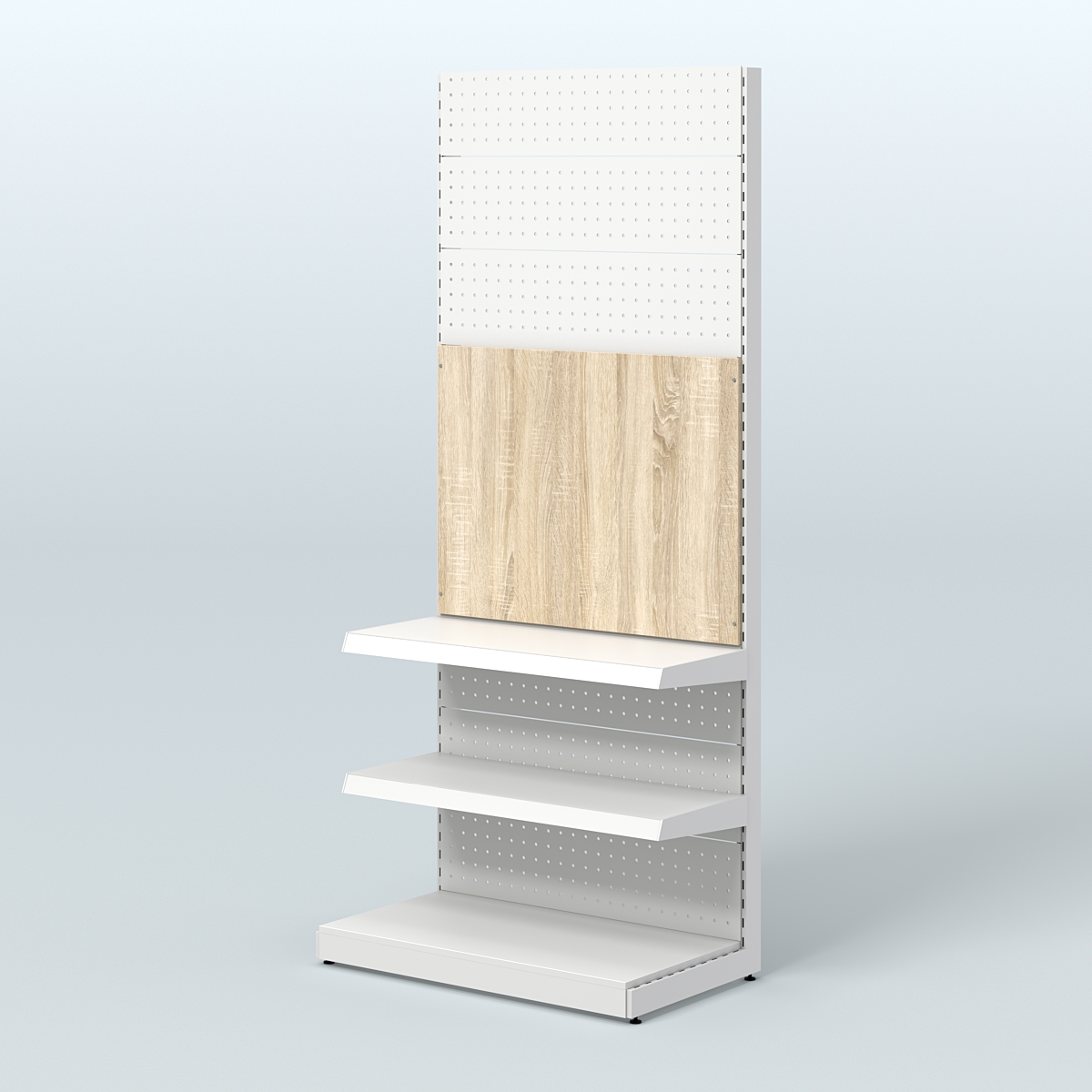 Высокий металлический стеллаж под врезные краны для магазина разливного пива и рыбы BEER&FISH-МС-2400-1 Дуб сонома